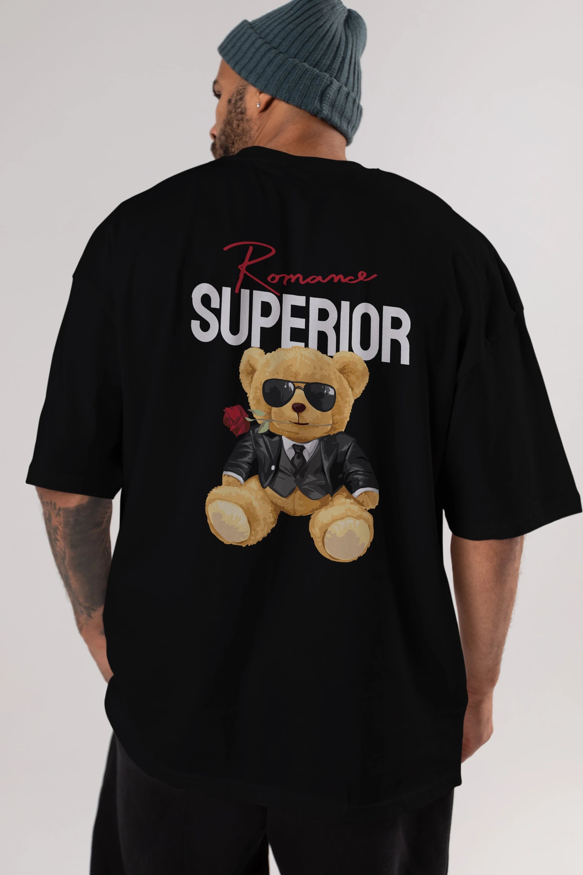 Teddy Bear Romance Superior Arka Baskılı Oversize t-shirt Erkek Kadın Unisex %100 Pamuk