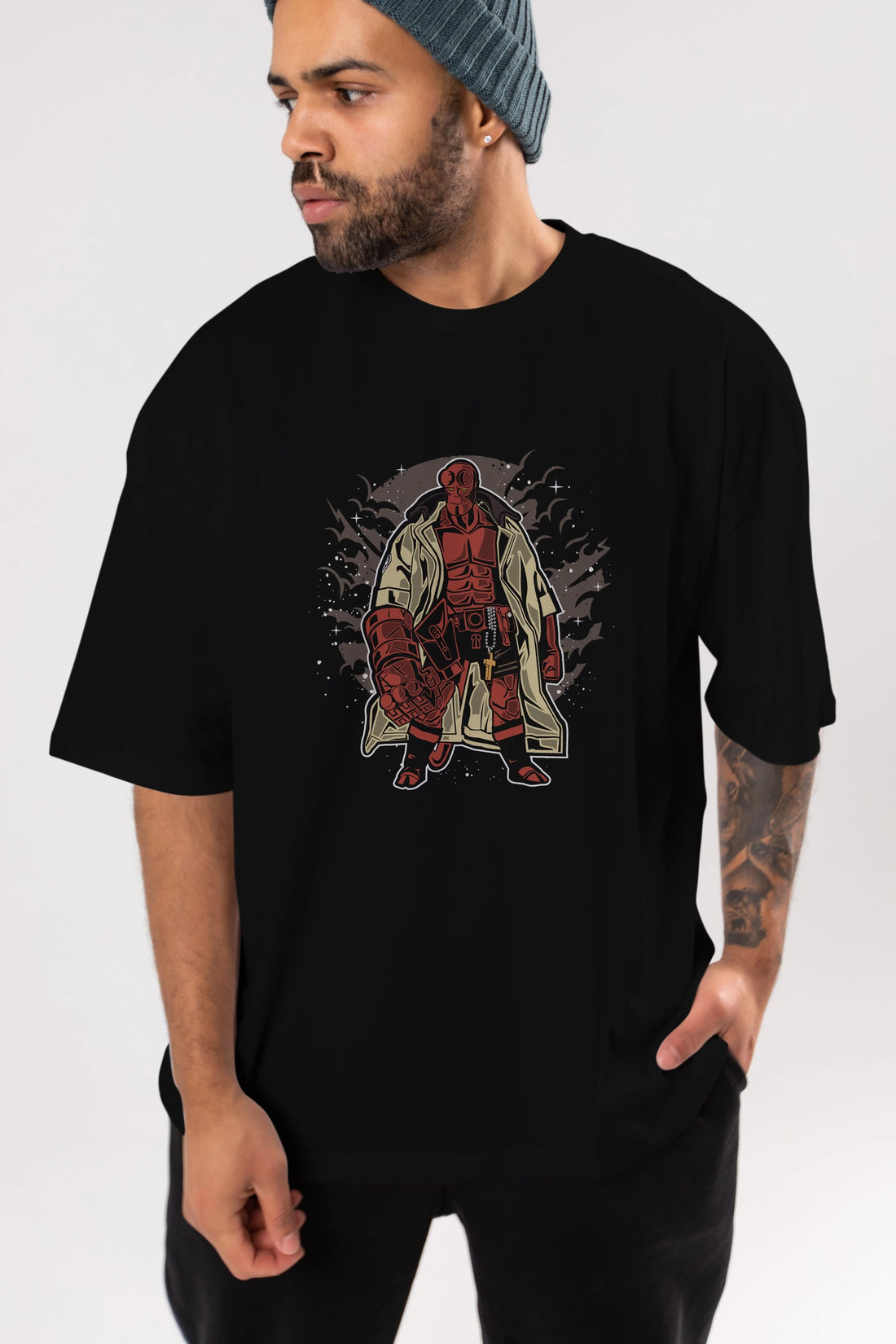 Hellboy Ön Baskılı Oversize t-shirt Erkek Kadın Unisex %100 Pamuk tişort