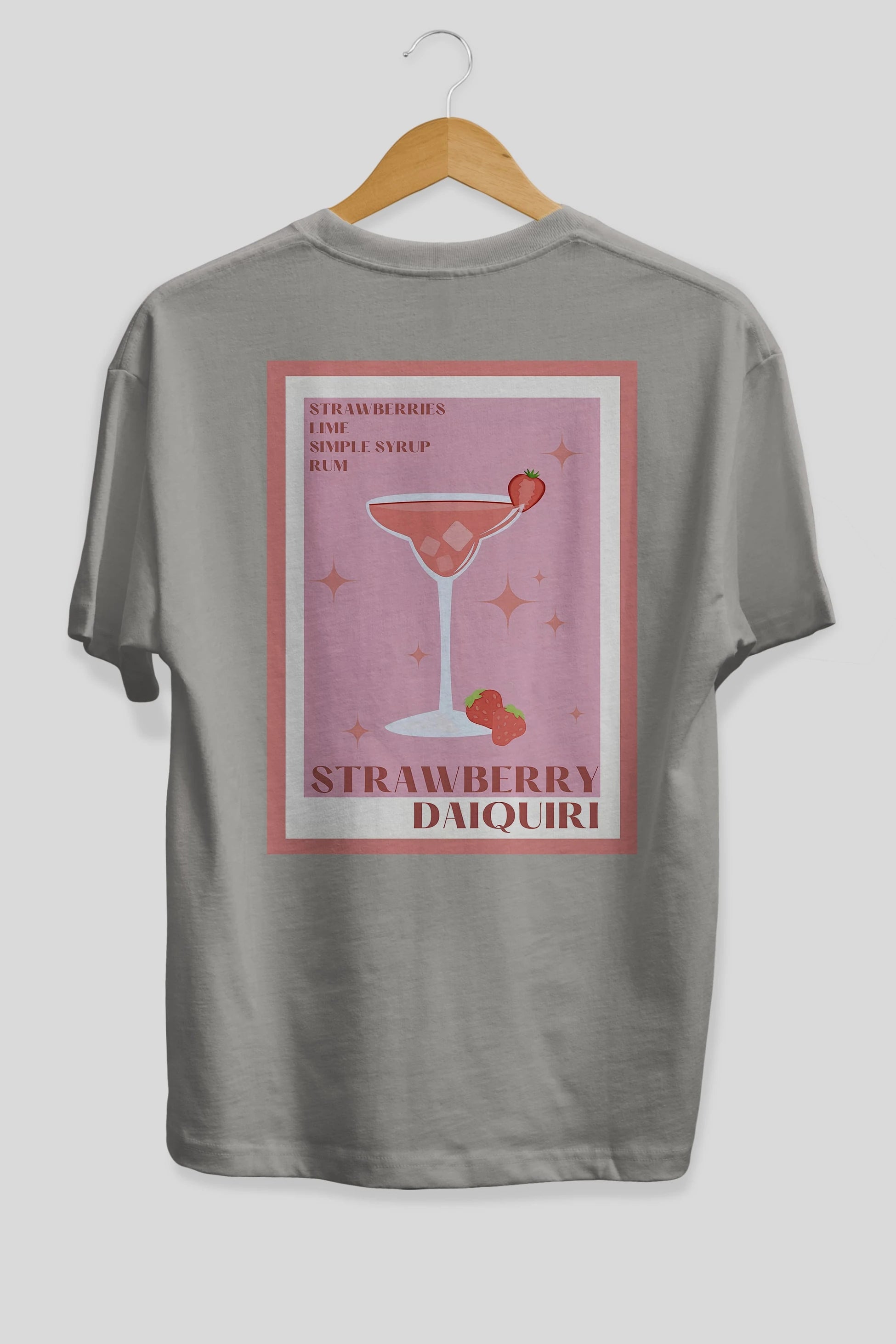 Strawberry Daiquiri Arka Baskılı Oversize t-shirt Erkek Kadın Unisex %100 Pamuk Bisiklet Yaka tişort