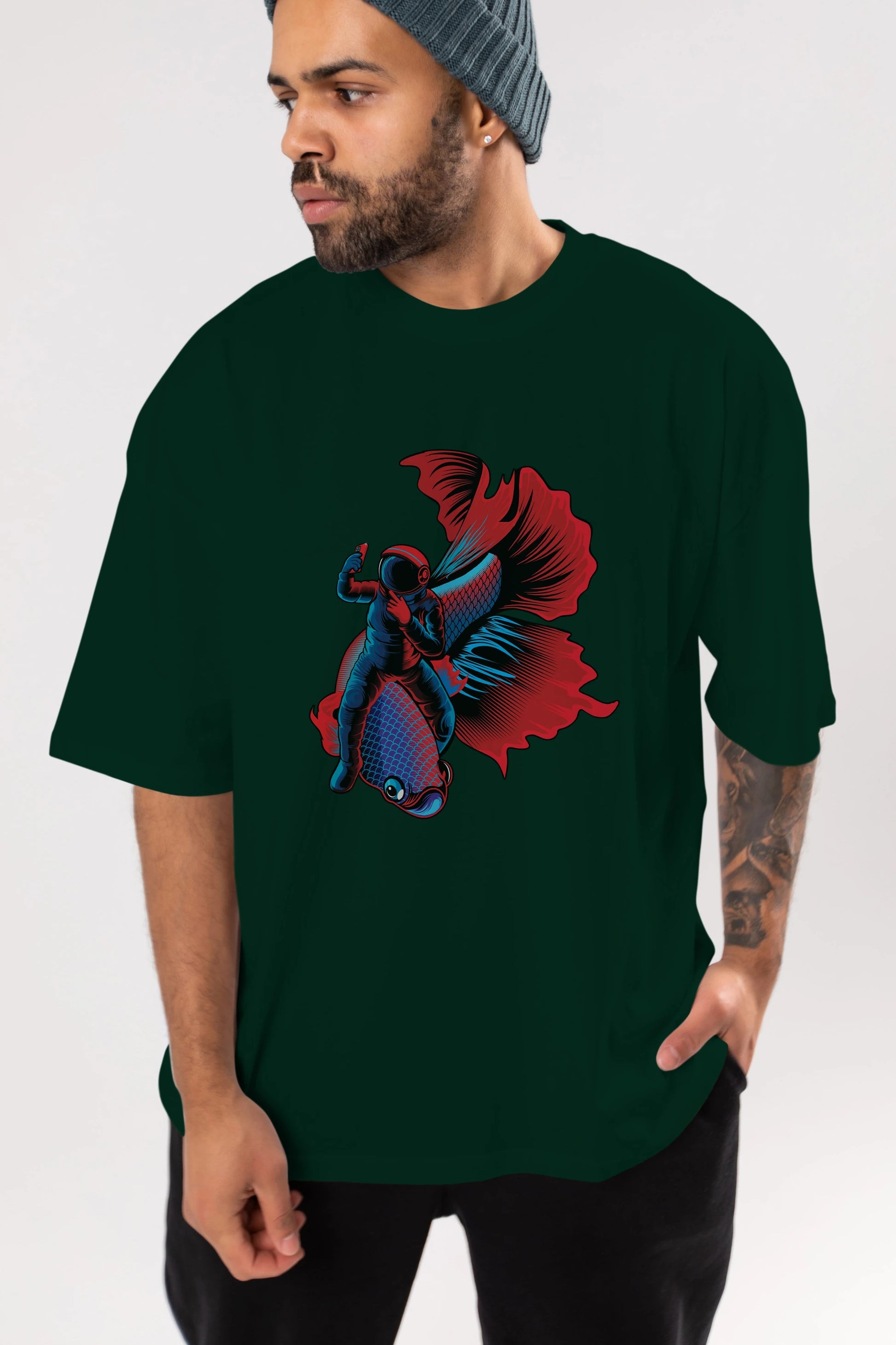 Astrofish selfie Ön Baskılı Oversize t-shirt Erkek Kadın Unisex