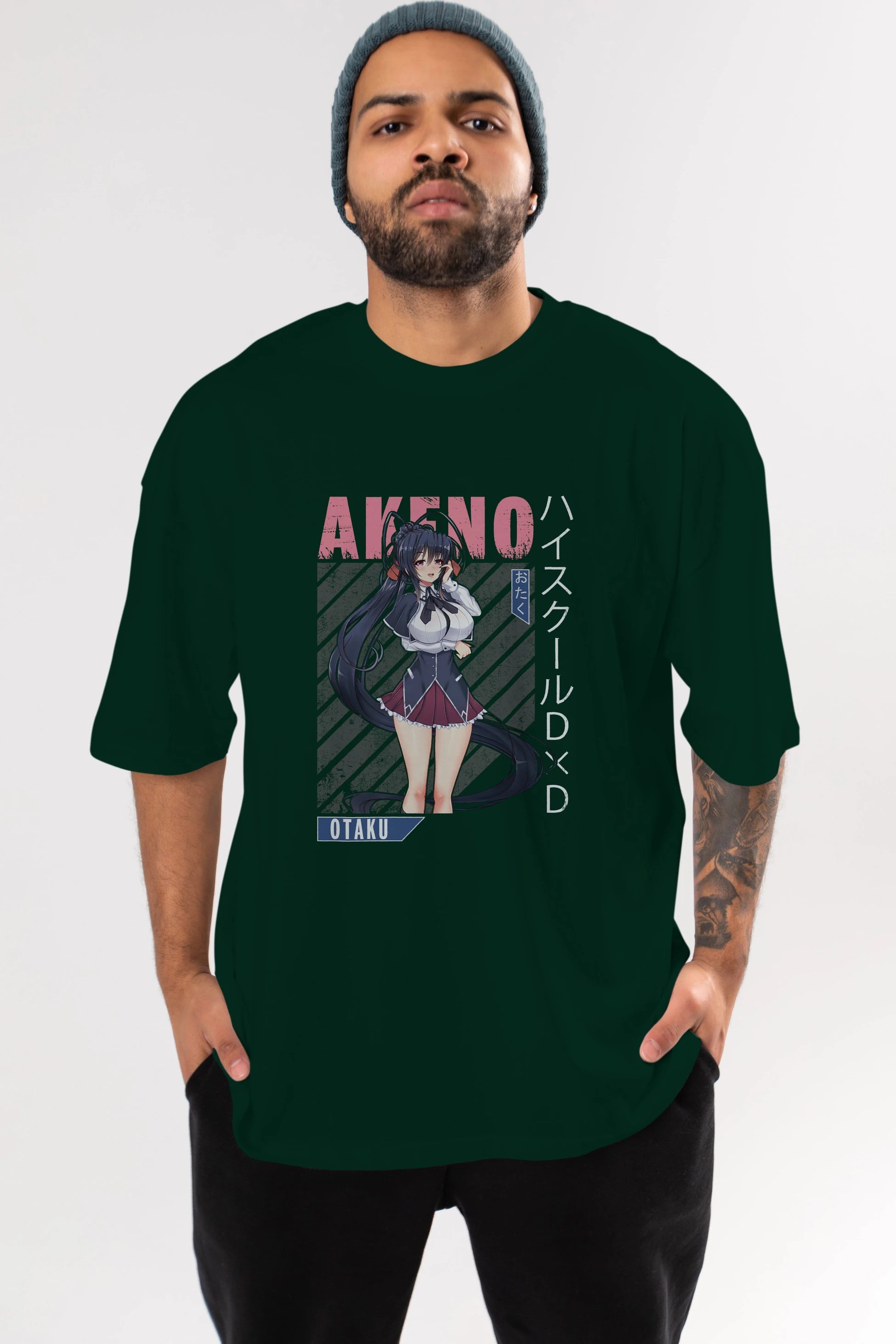 Akeno Himejima 4 Anime Ön Baskılı Oversize t-shirt %100 pamuk Erkek Kadın Unisex