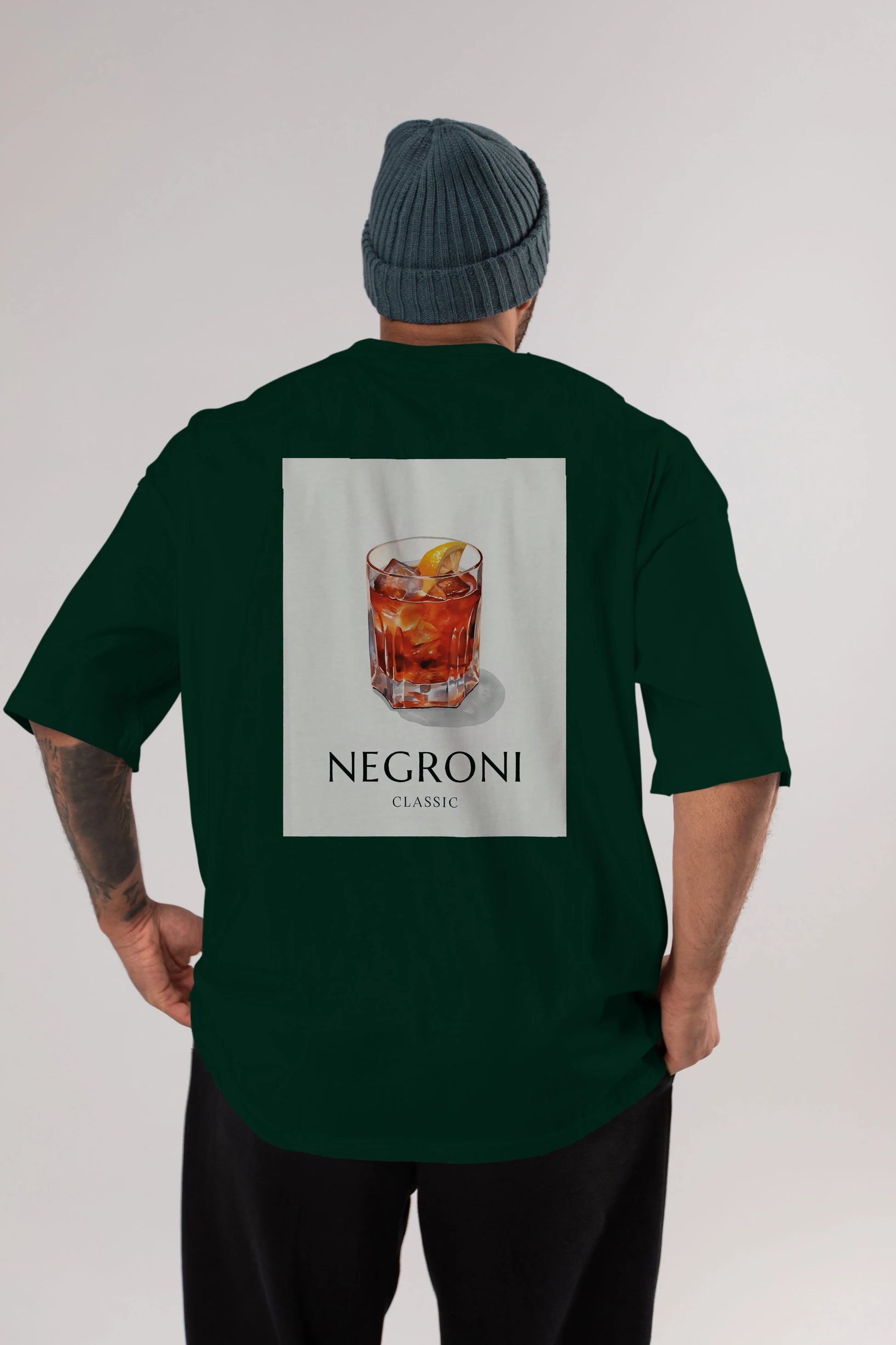 Negroni Classic Arka Baskılı Oversize t-shirt Erkek Kadın Unisex %100 Pamuk Bisiklet Yaka tişort