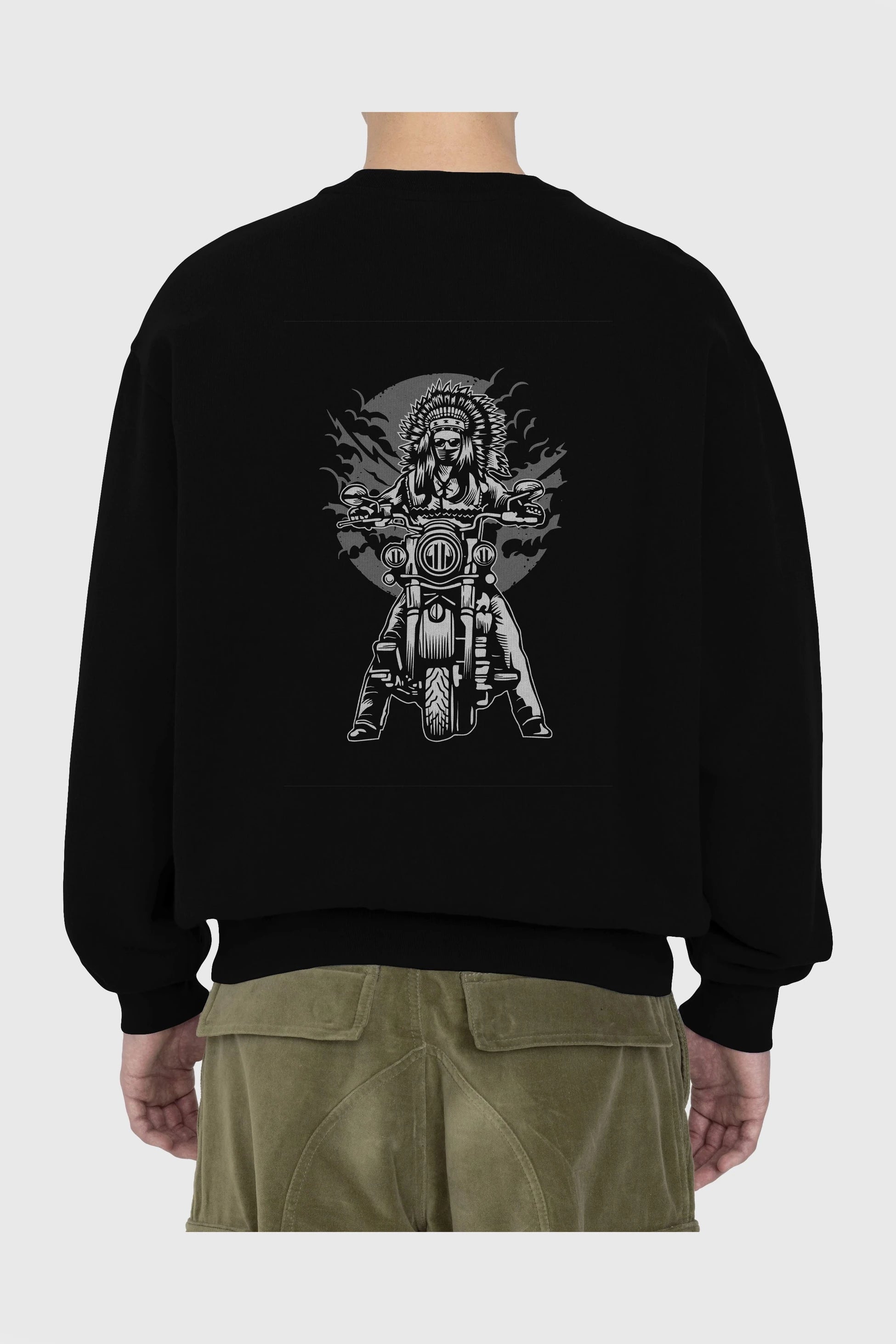 Indian Chief Motorcycle Arka Baskılı Oversize Sweatshirt Erkek Kadın Unisex