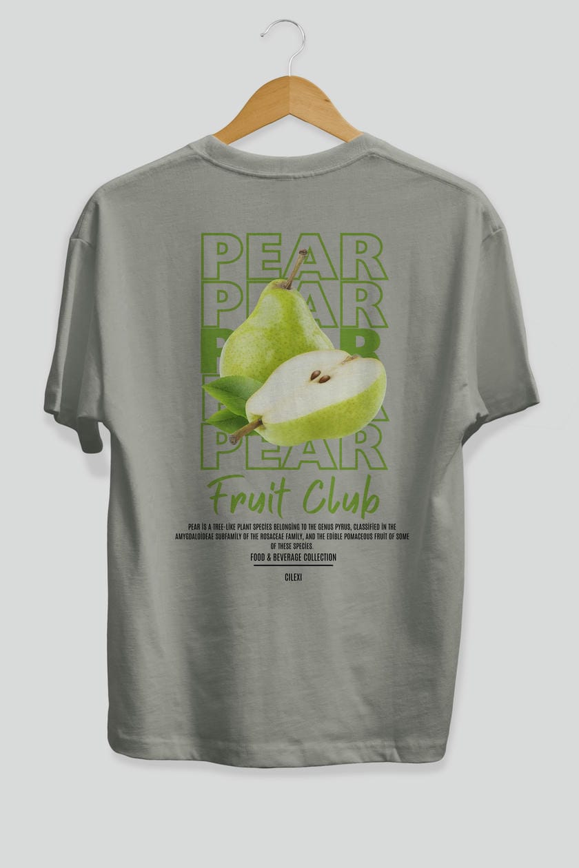 Pear Arka Baskılı Oversize t-shirt Erkek Kadın Pamuk Bisiklet Yaka tişort