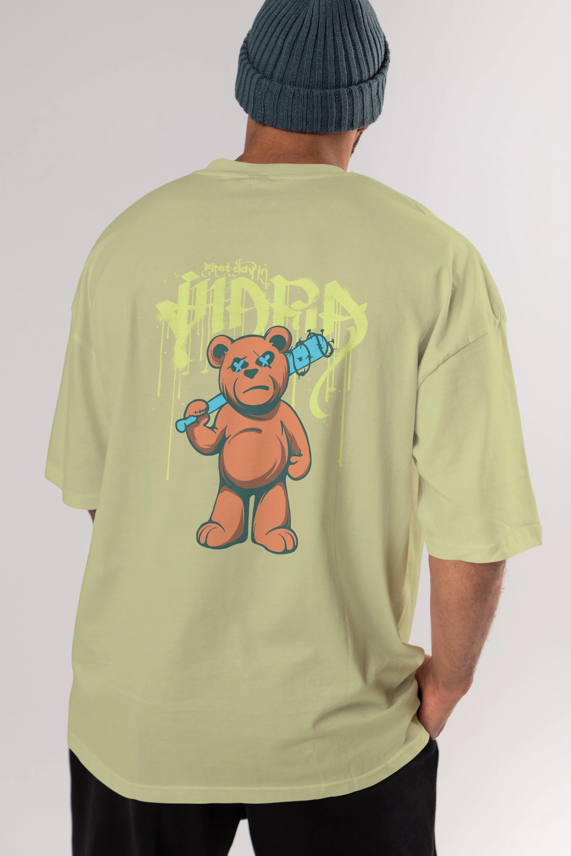 Hidra Bear Arka Baskılı Oversize t-shirt Erkek Kadın Unisex