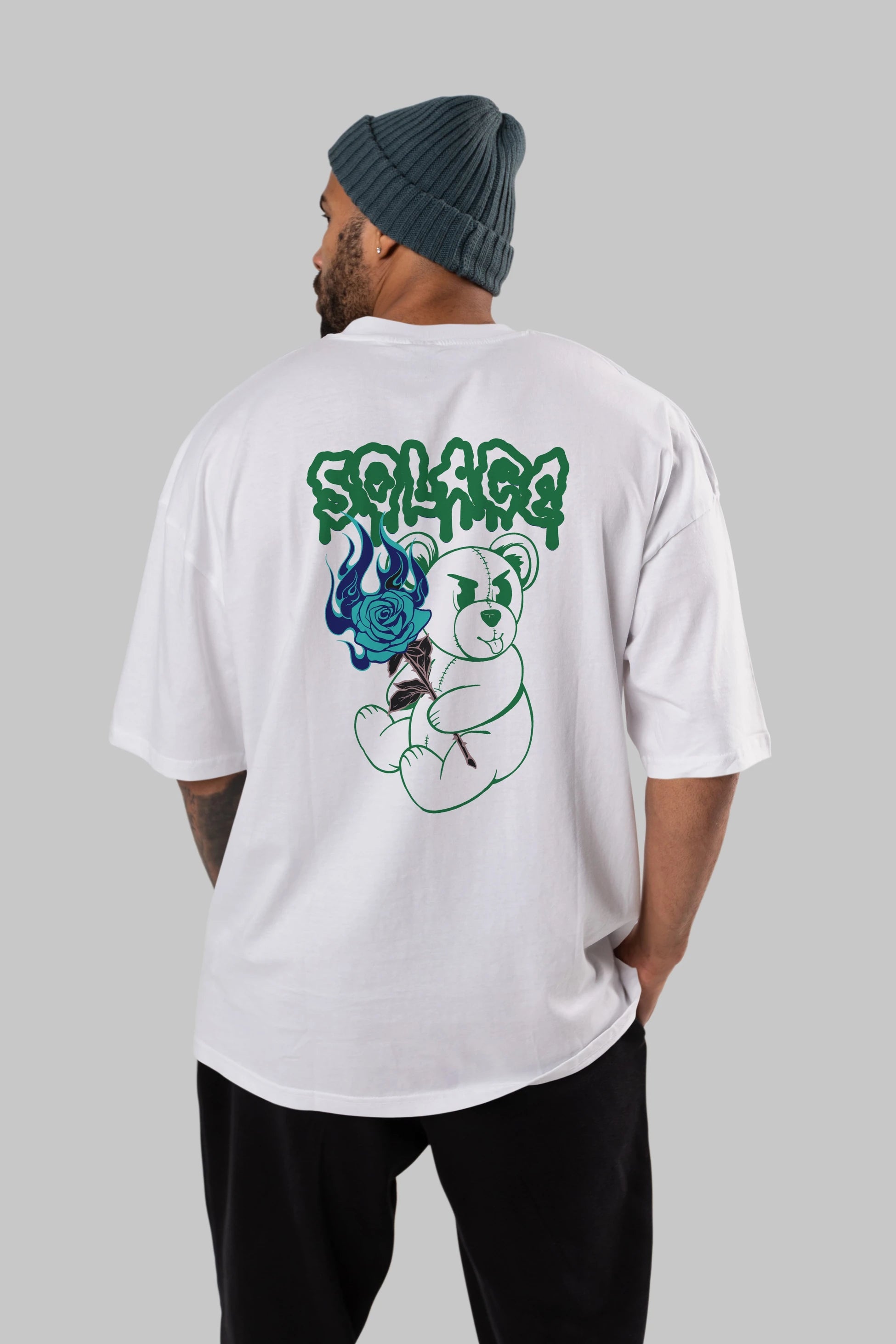 Solage Bear Arka Baskılı Oversize t-shirt Erkek Kadın Unisex