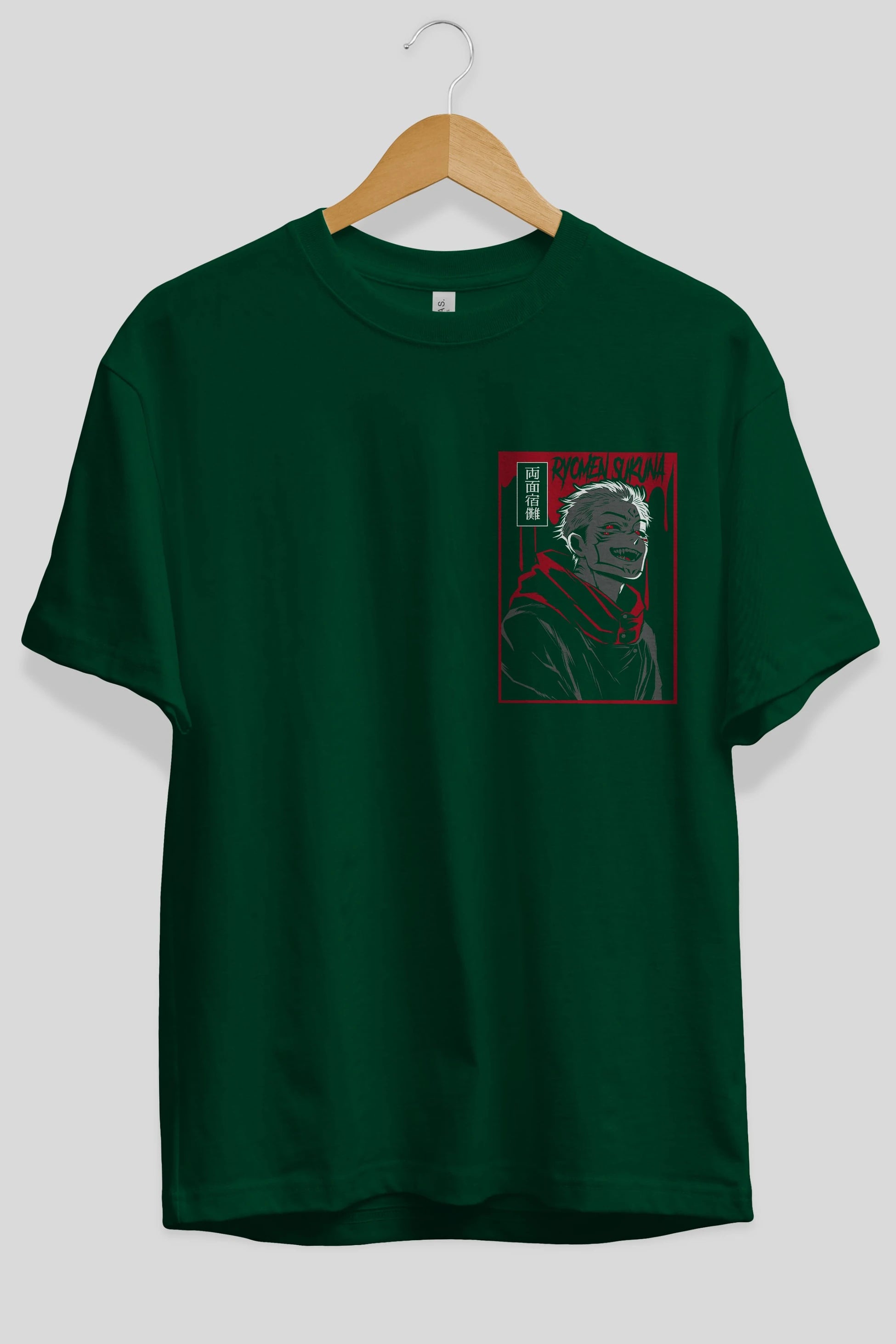 SUKUNA Ön Sol Baskılı Oversize t-shirt Erkek Kadın Unisex %100 Pamuk Bisiklet Yaka tişort