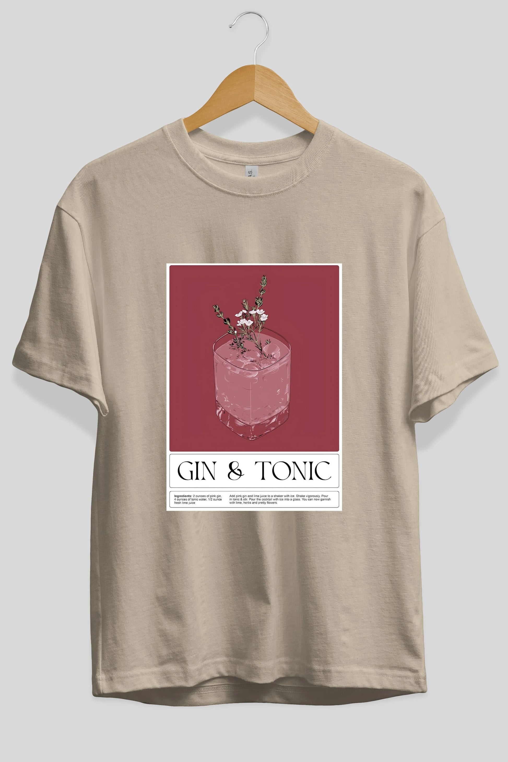 Gin Tonic 4 Ön Baskılı Oversize t-shirt Erkek Kadın Unisex %100 Pamuk Bisiklet Yaka tişort