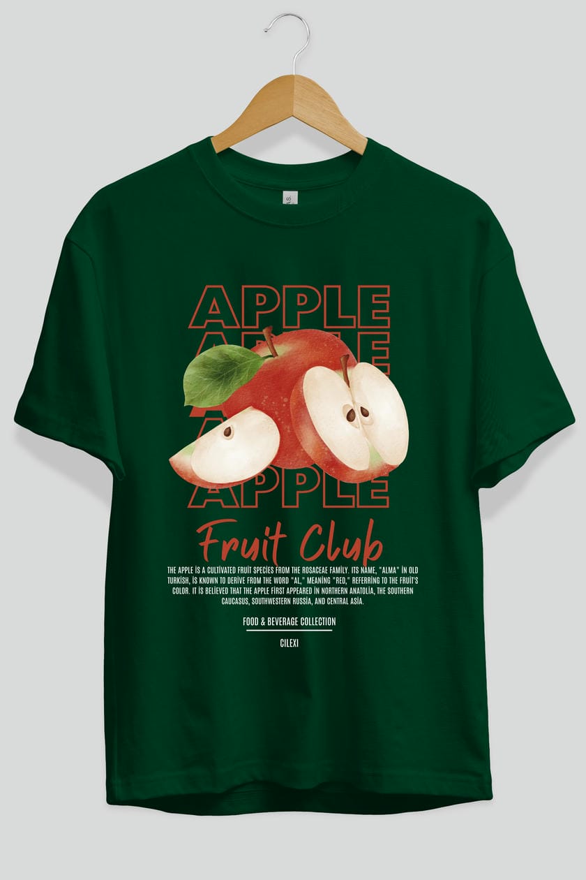 Apple Ön Baskılı Oversize t-shirt Erkek Kadın Pamuk Bisiklet Yaka tişort