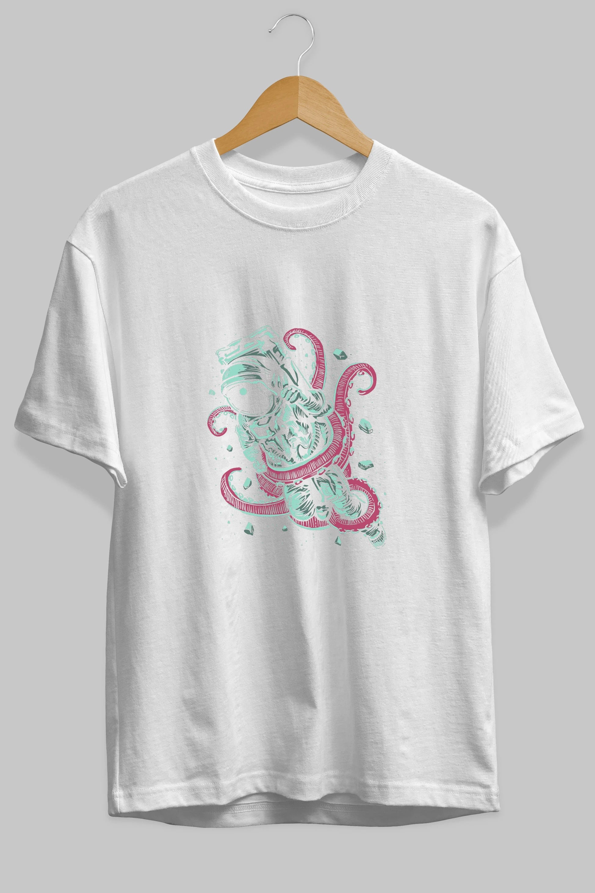 Astronaut Octopus Ön Baskılı Oversize t-shirt Erkek Kadın Unisex %100 Pamuk tişort