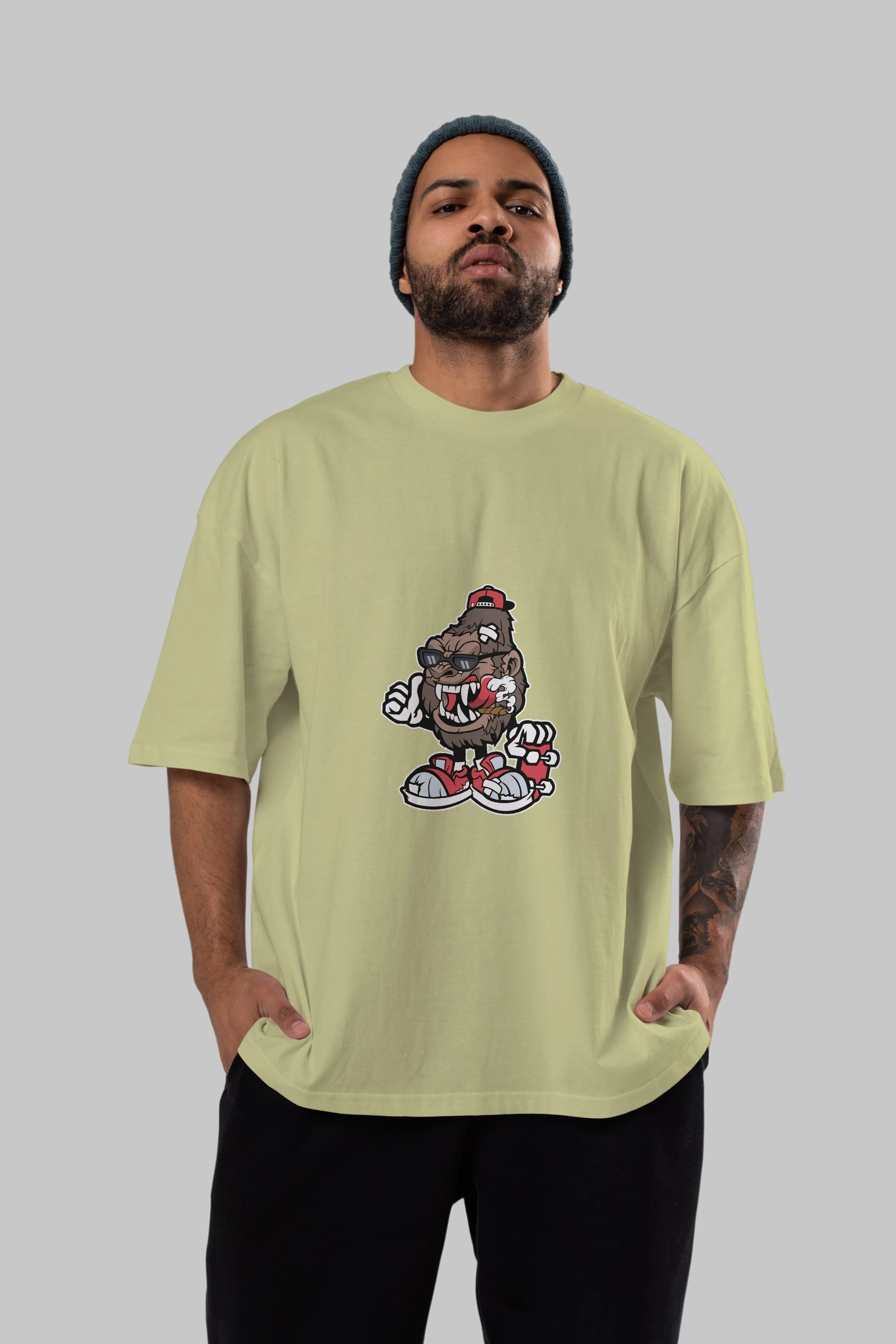 Gorilla Skater Ön Baskılı Oversize t-shirt Erkek Kadın Unisex %100 Pamuk tişort