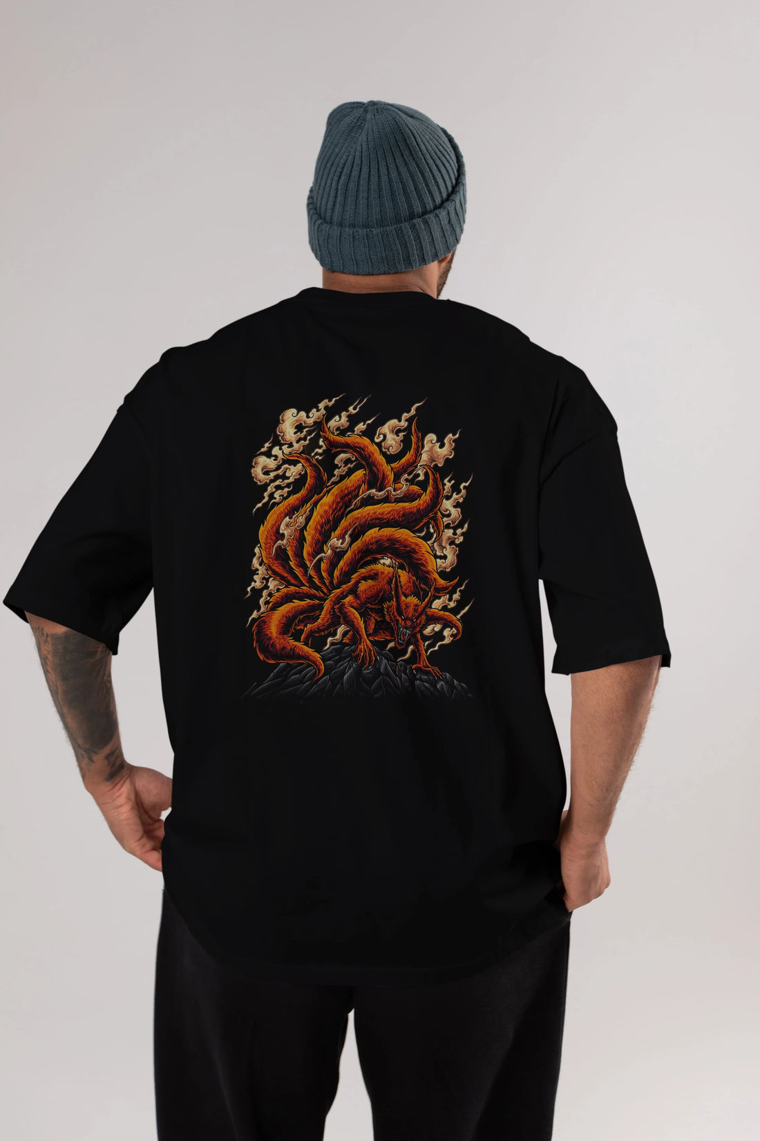 NARUTO KYUUBI Anime Arka Baskılı Oversize t-shirt Erkek Kadın Unisex