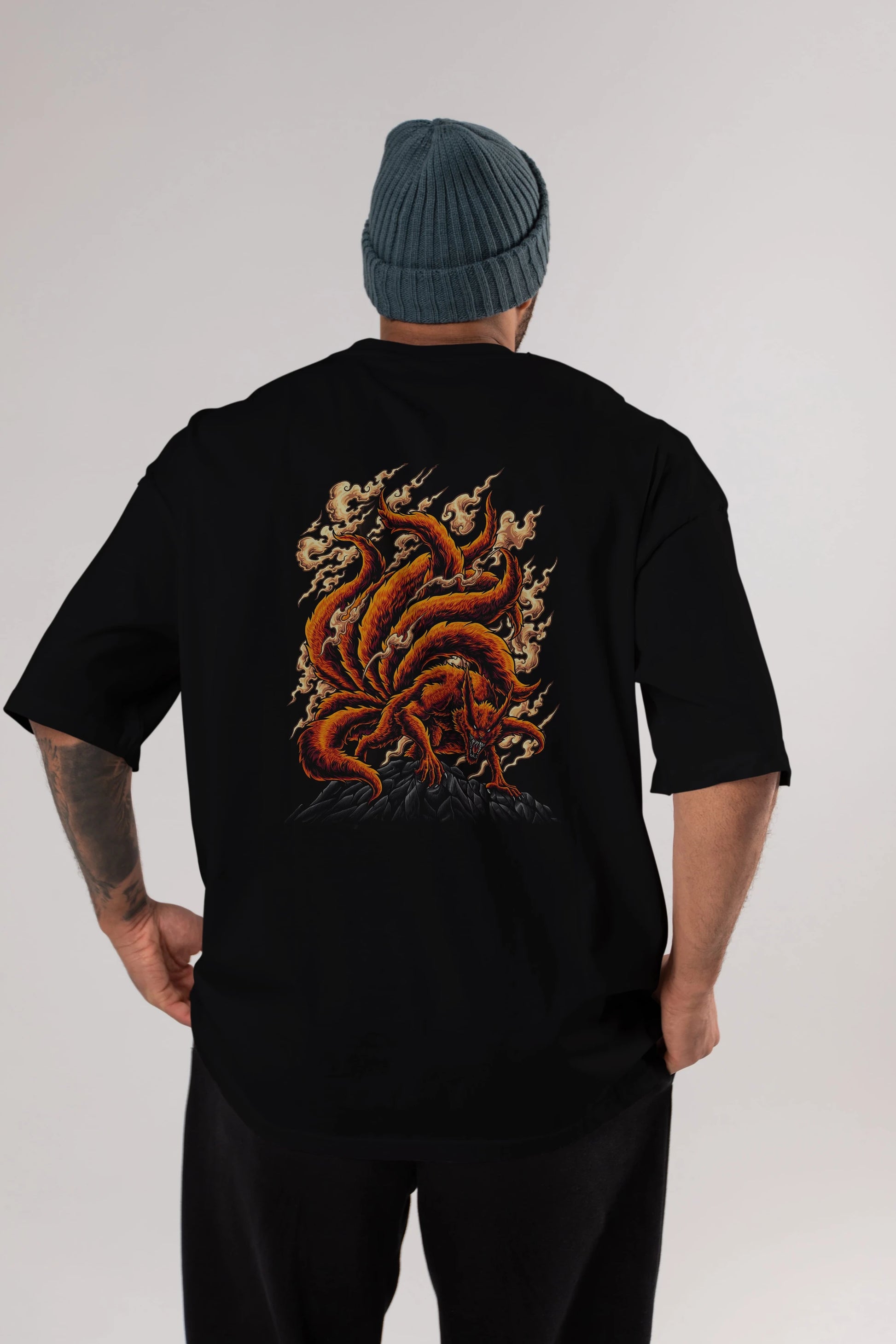 NARUTO KYUUBI Anime Arka Baskılı Oversize t-shirt Erkek Kadın Unisex