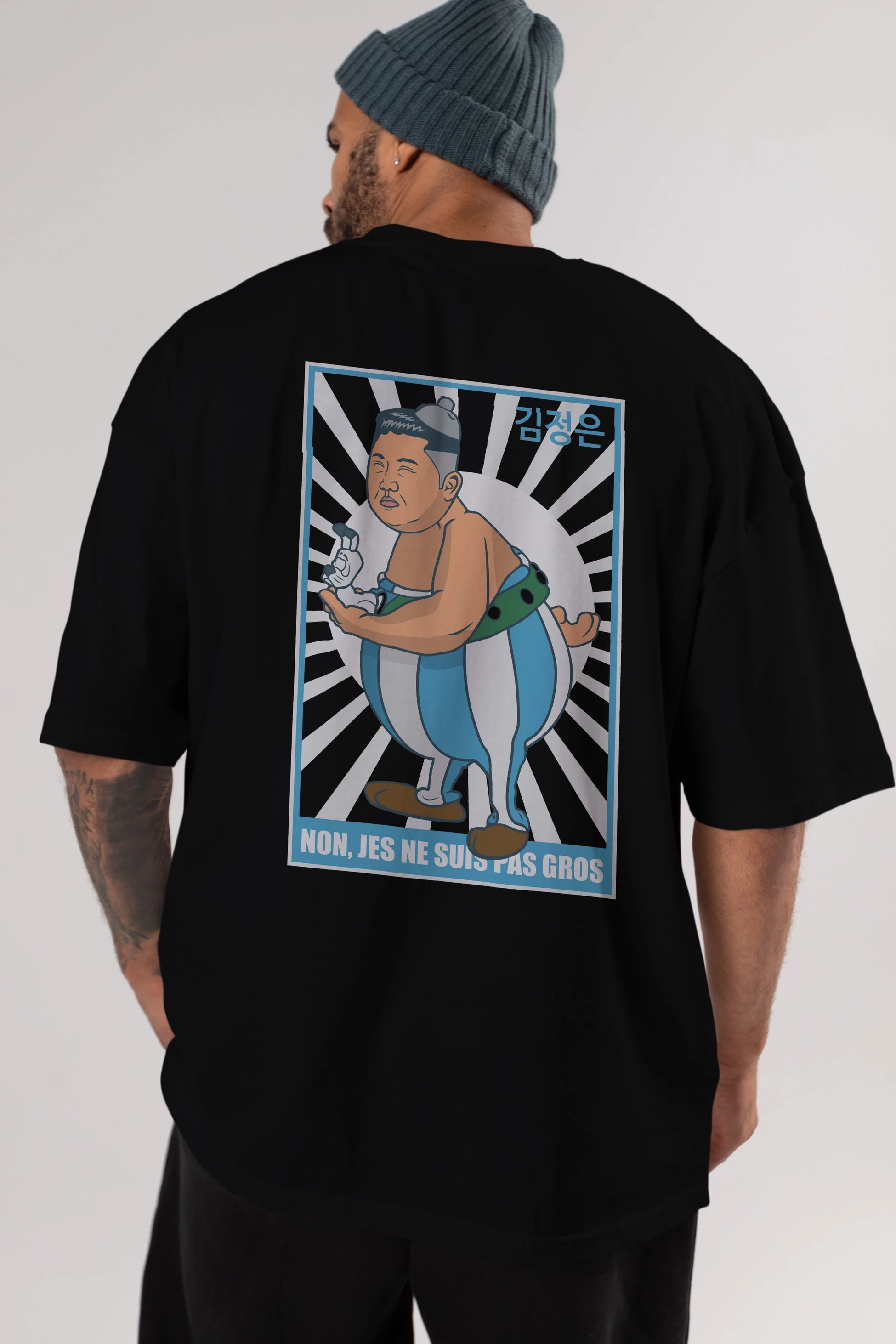 Obelix Jong Un Arka Baskılı Oversize t-shirt Erkek Kadın Unisex %100 Pamuk tişort
