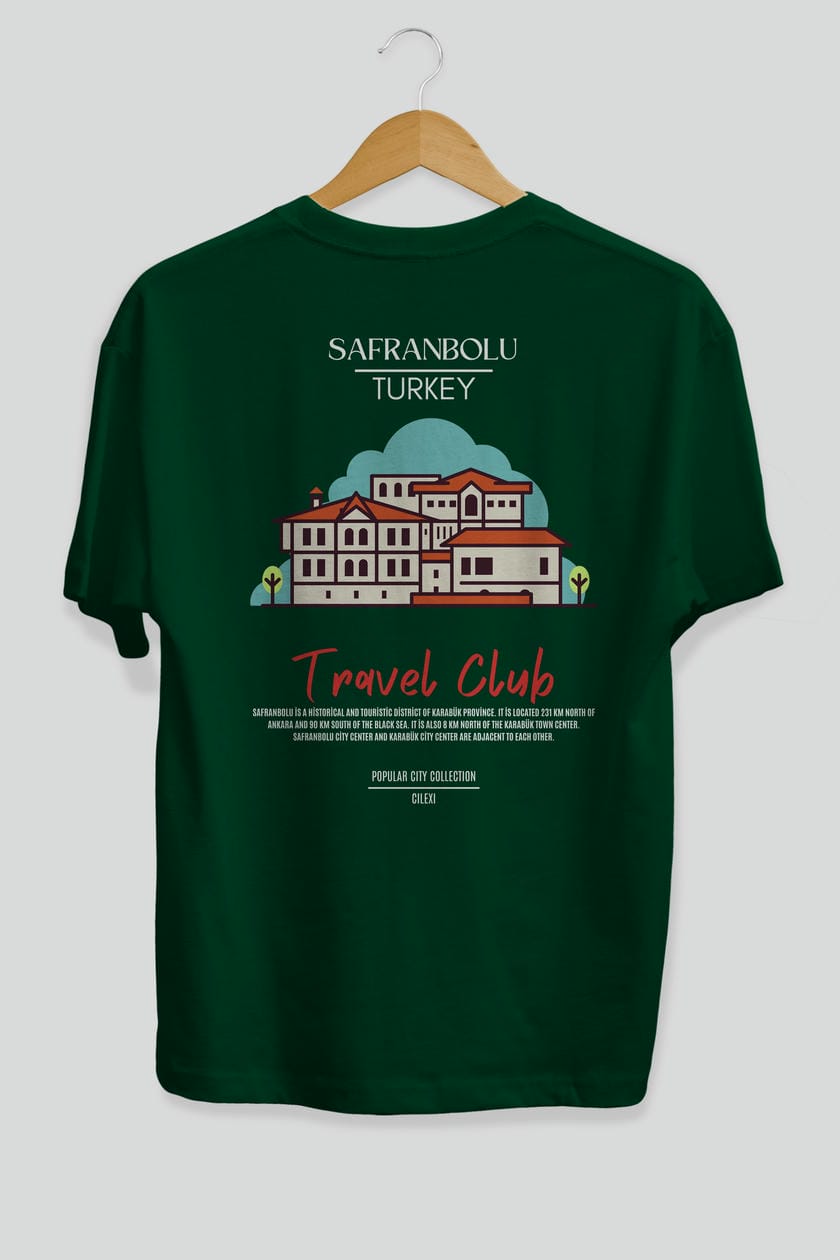 Safranbolu Turkey Arka Baskılı Oversize t-shirt Erkek Kadın Pamuk Bisiklet Yaka tişort
