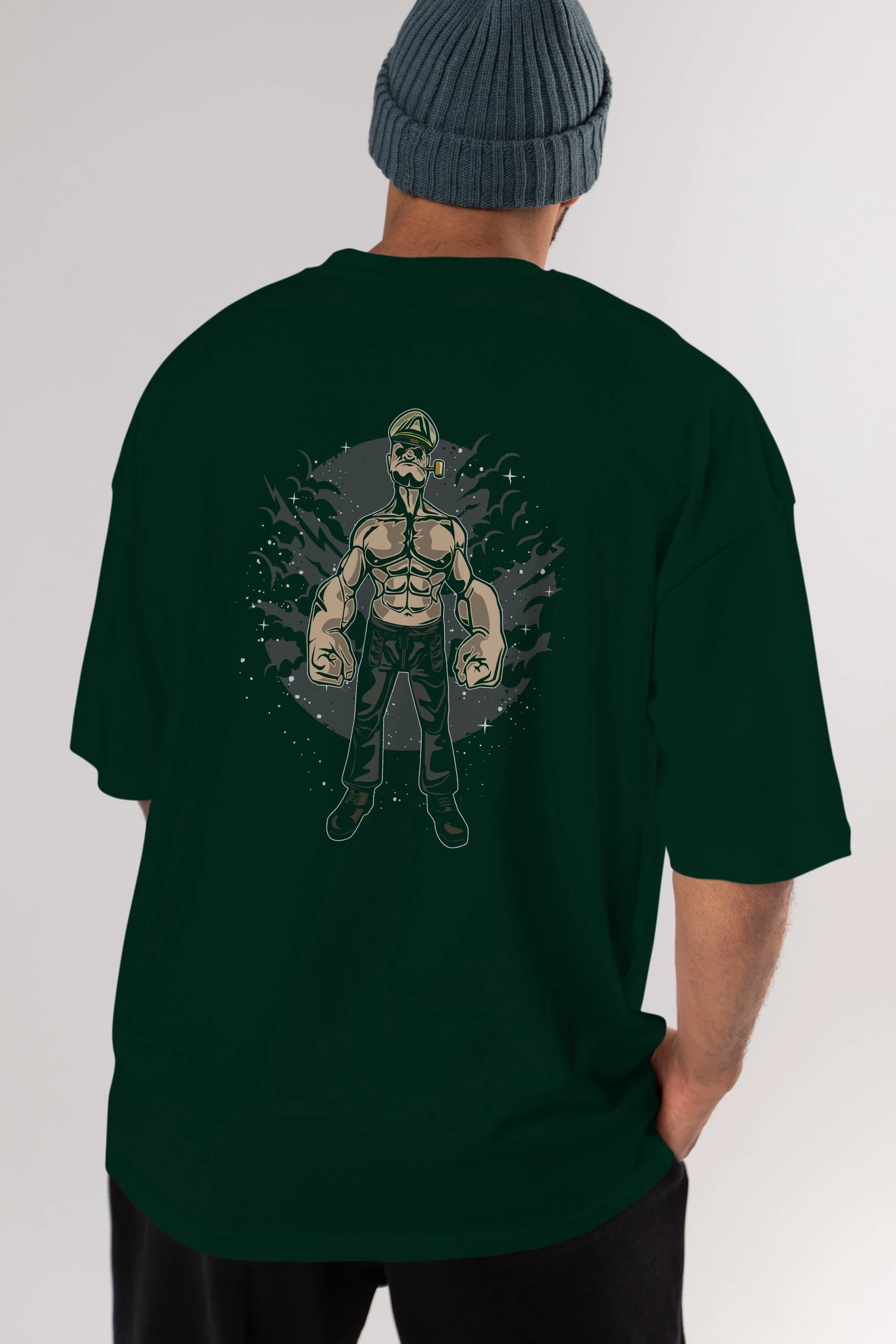 Popeye Arka Baskılı Oversize t-shirt Erkek Kadın Unisex %100 Pamuk