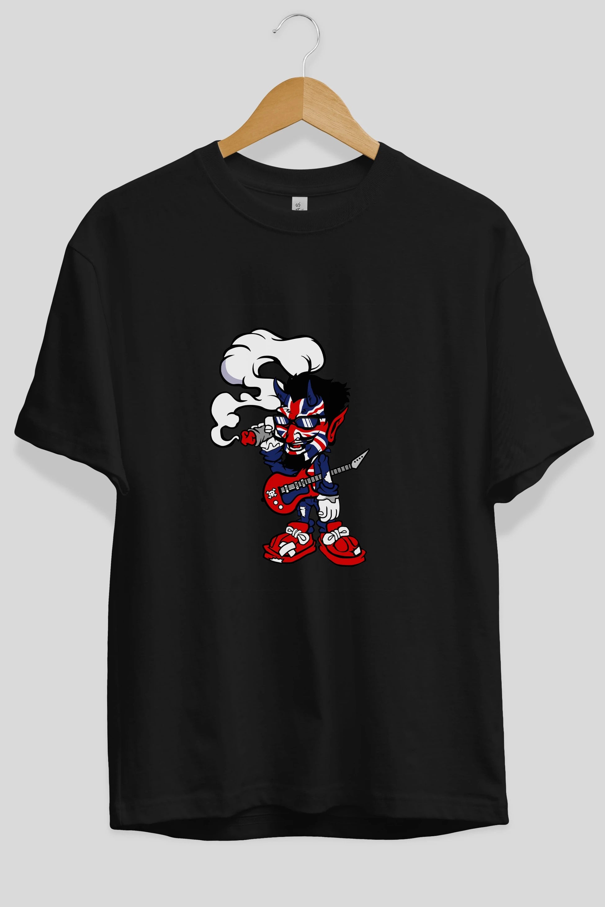 Uk Devil Rockstar Ön Baskılı Oversize t-shirt Erkek Kadın Unisex %100 Pamuk tişort