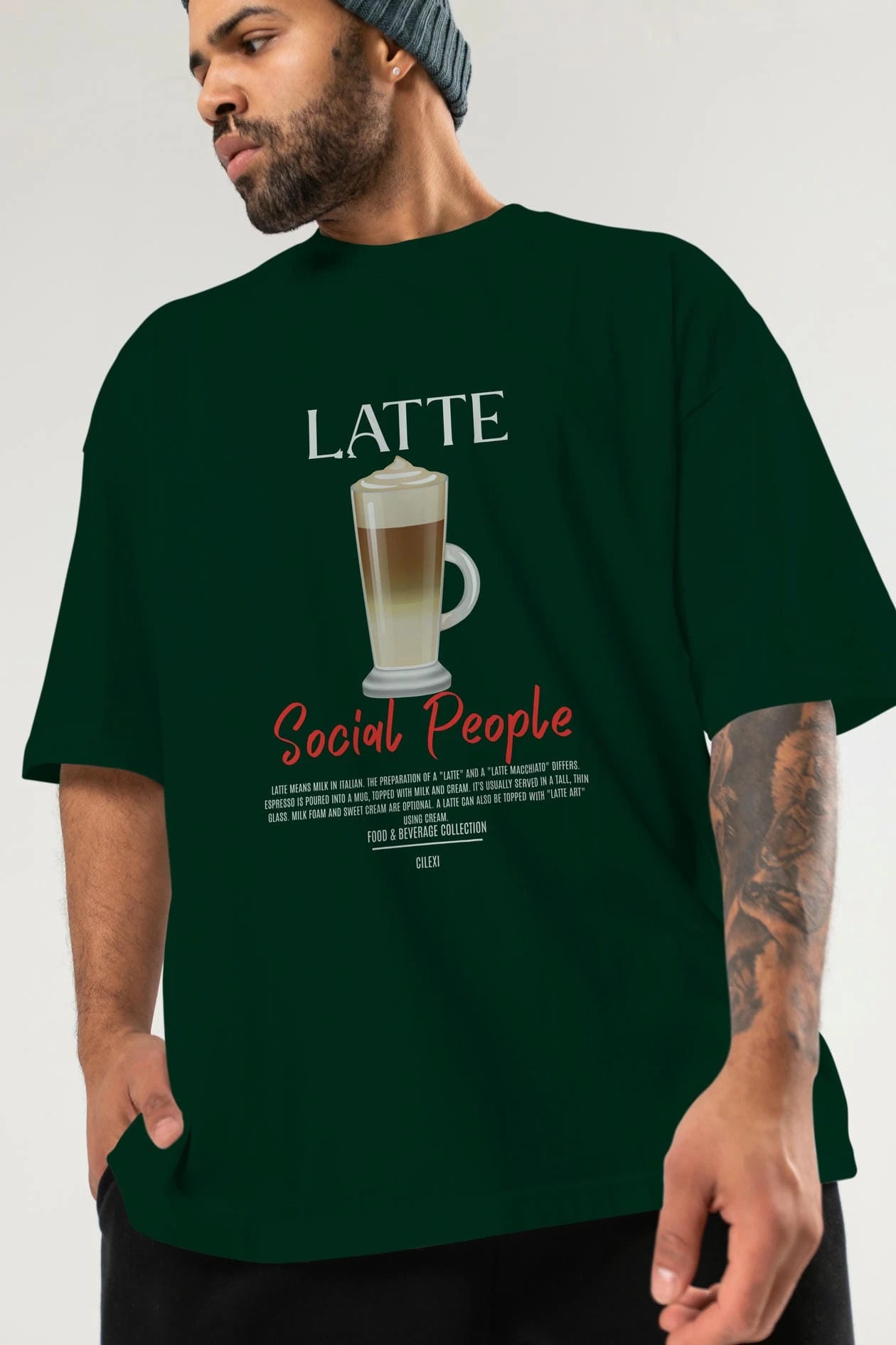 Latte Kokteyl Serisi ön Baskılı Oversize t-shirt Erkek Kadın %100 Pamuk Bisiklet Yaka tişort