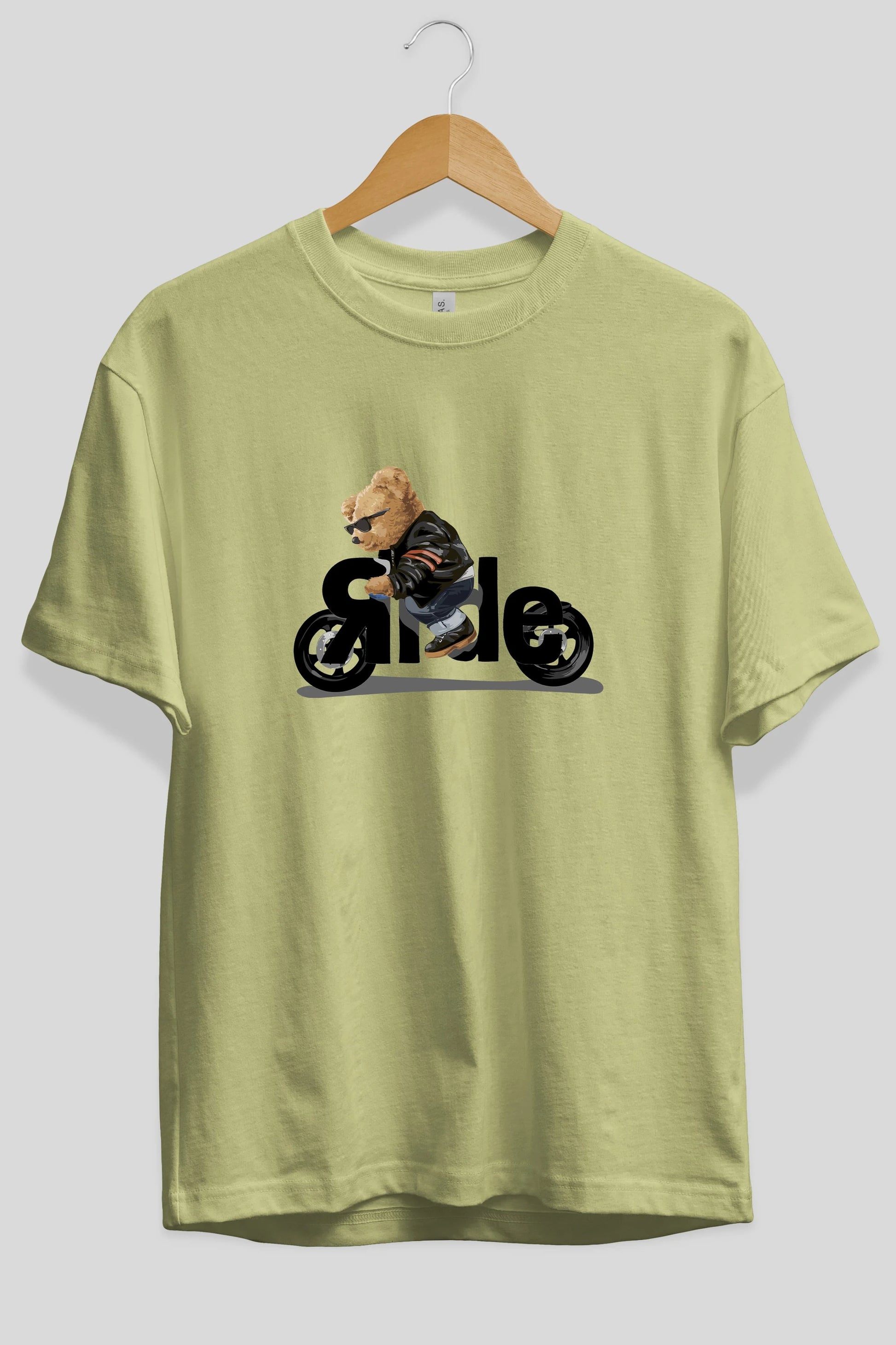 Teddy Bear Ride Ön Baskılı Oversize t-shirt Erkek Kadın Unisex %100 Pamuk
