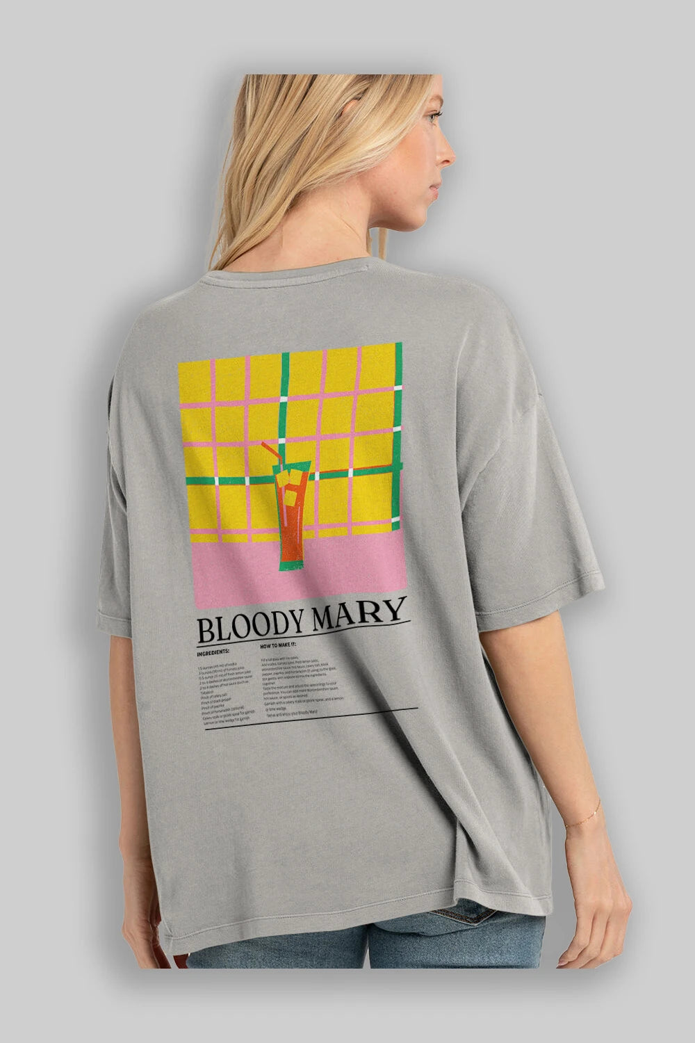 Bloody Mary Kokteyl Serisi Arka Baskılı Oversize t-shirt Erkek Kadın %100 Pamuk Bisiklet Yaka tişort