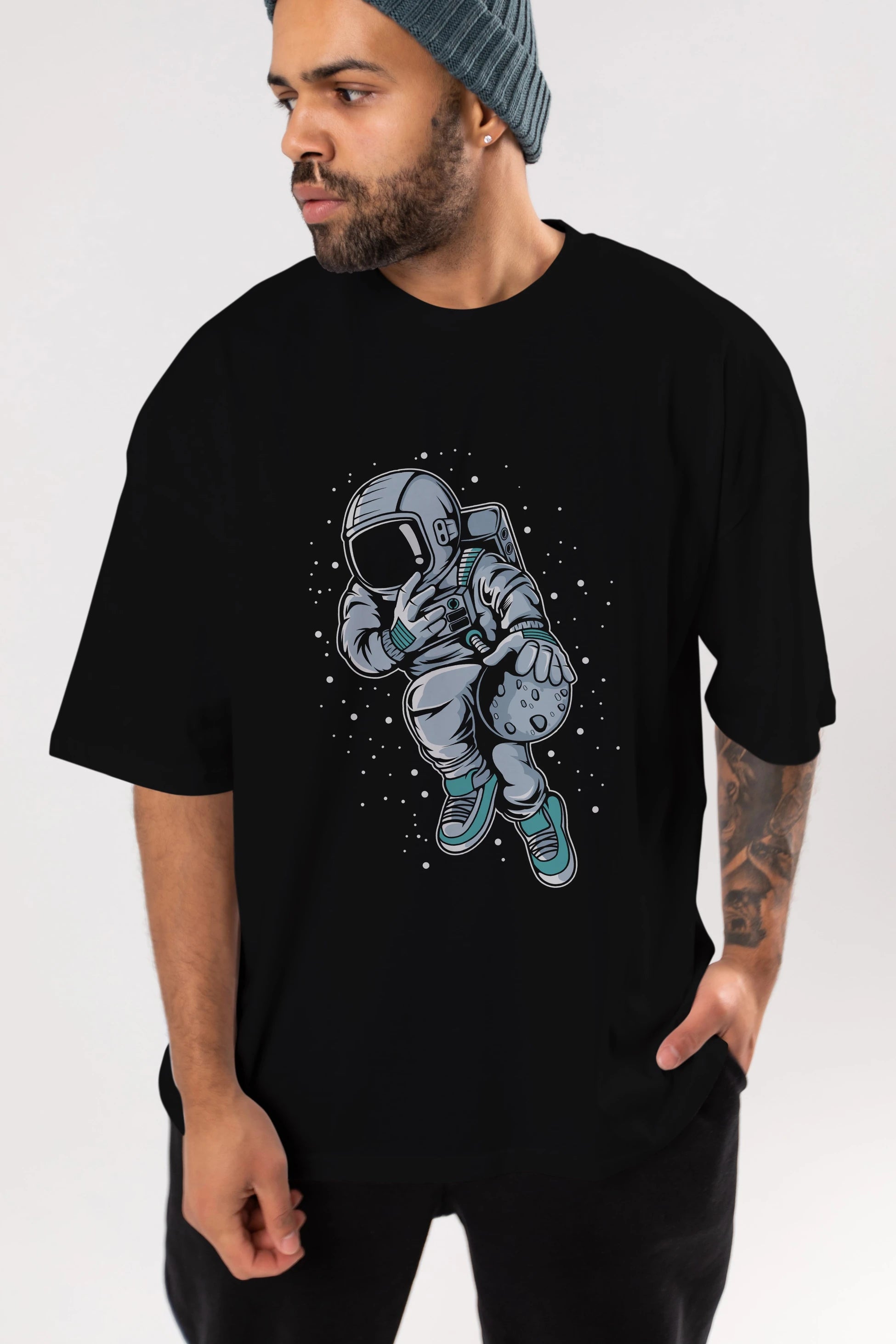 Astronaut Basketball (2) Ön Baskılı Oversize t-shirt Erkek Kadın Unisex