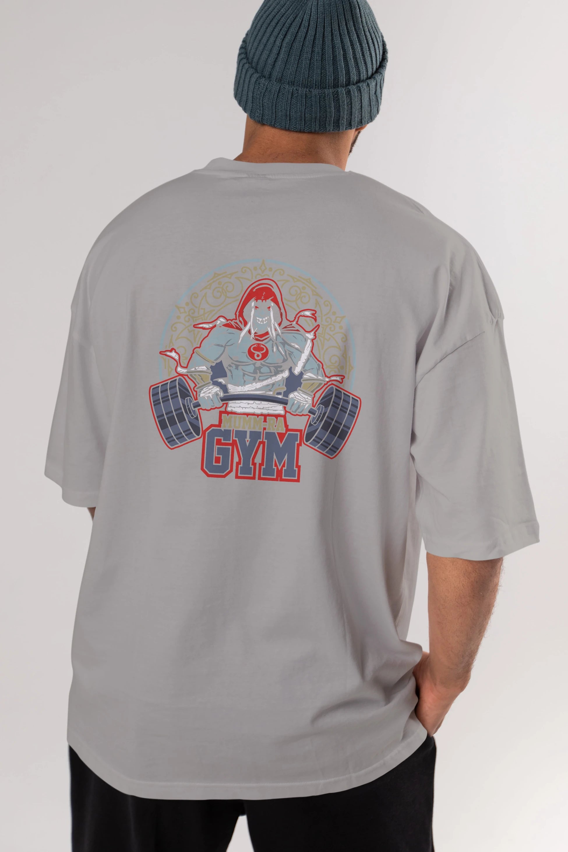 Mumm-ra GYM Arka Baskılı Oversize t-shirt Erkek Kadın Unisex %100 Pamuk Bisiklet Yaka tişort