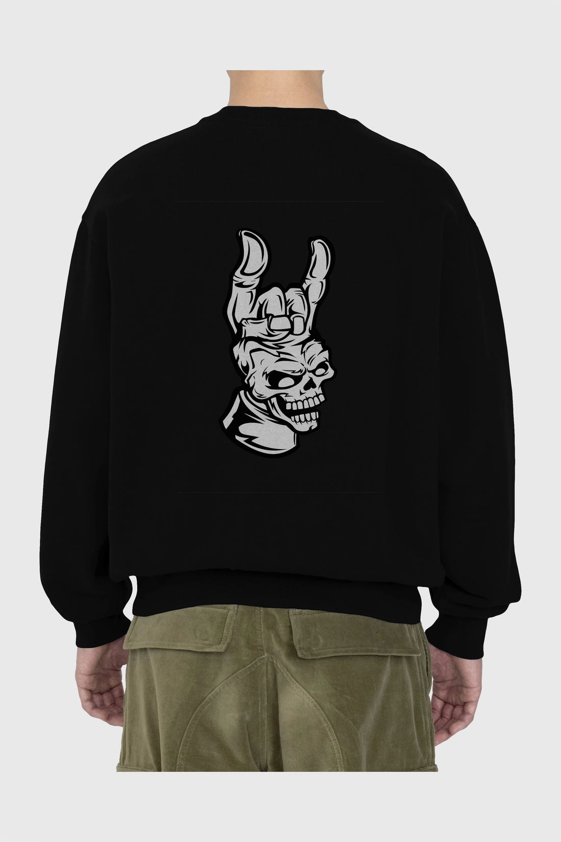 Hand Metal Skull Arka Baskılı Oversize Sweatshirt Erkek Kadın Unisex