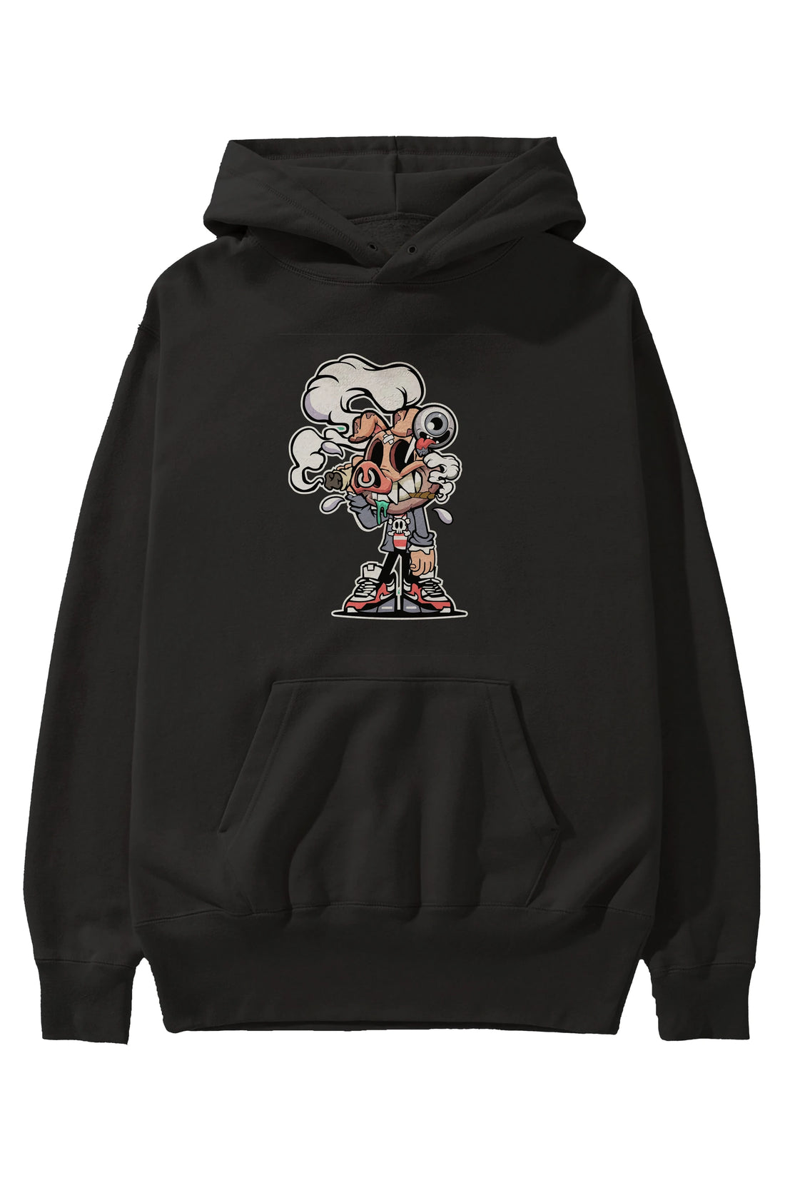 Pig Smoker Ön Baskılı Hoodie Oversize Kapüşonlu Sweatshirt Erkek Kadın Unisex