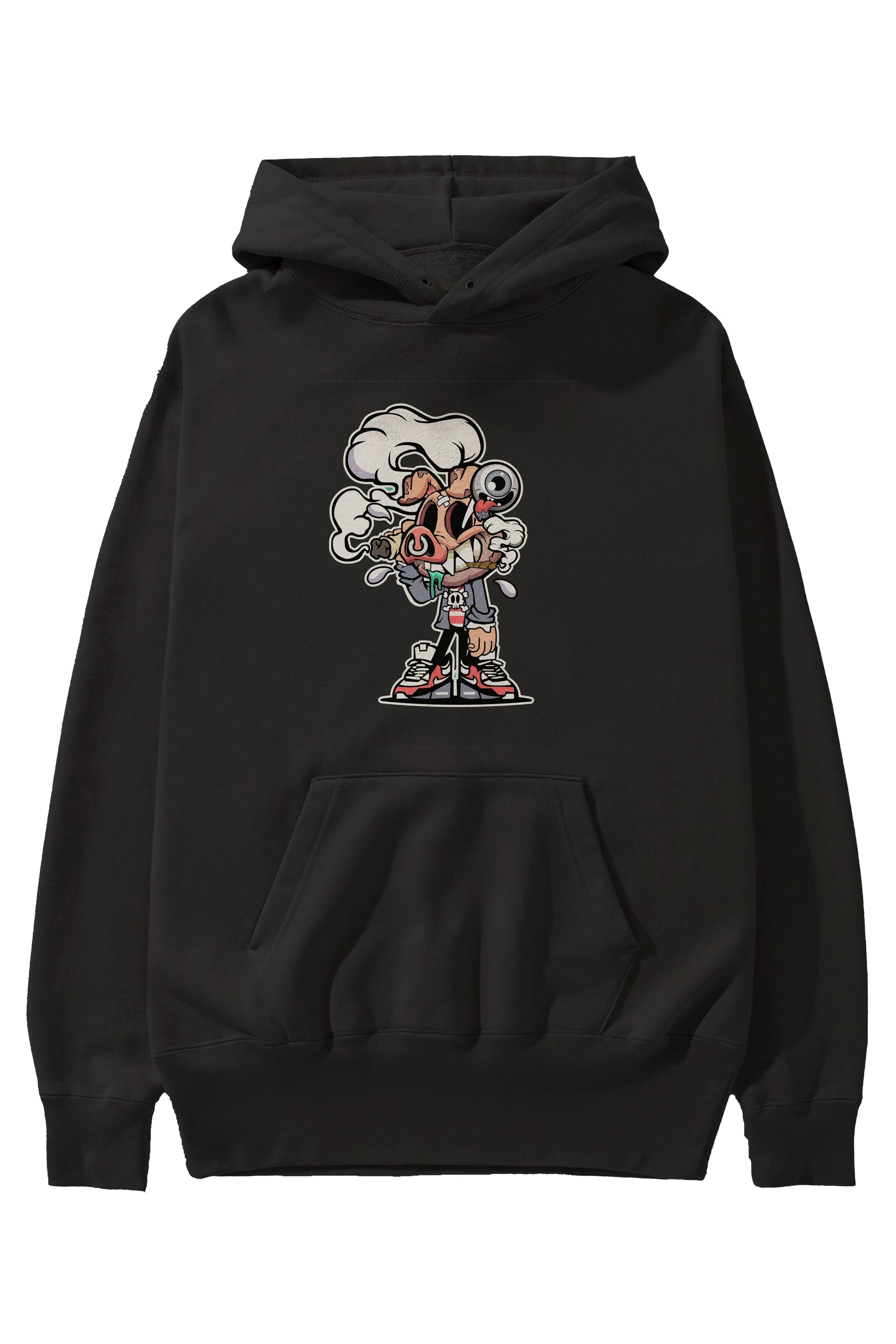 Pig Smoker Ön Baskılı Hoodie Oversize Kapüşonlu Sweatshirt Erkek Kadın Unisex