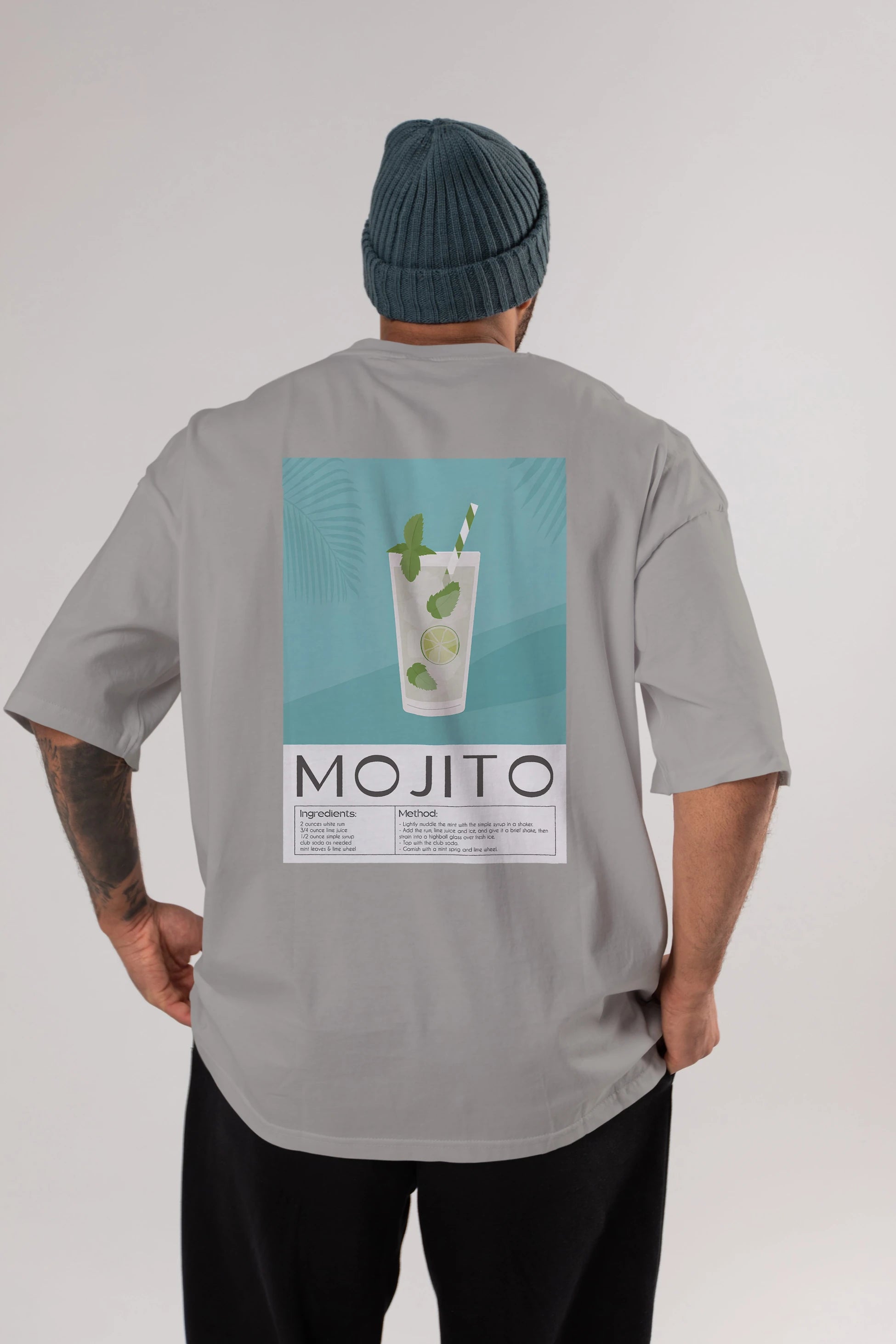 Mojito 4 Arka Baskılı Oversize t-shirt Erkek Kadın Unisex %100 Pamuk Bisiklet Yaka tişort