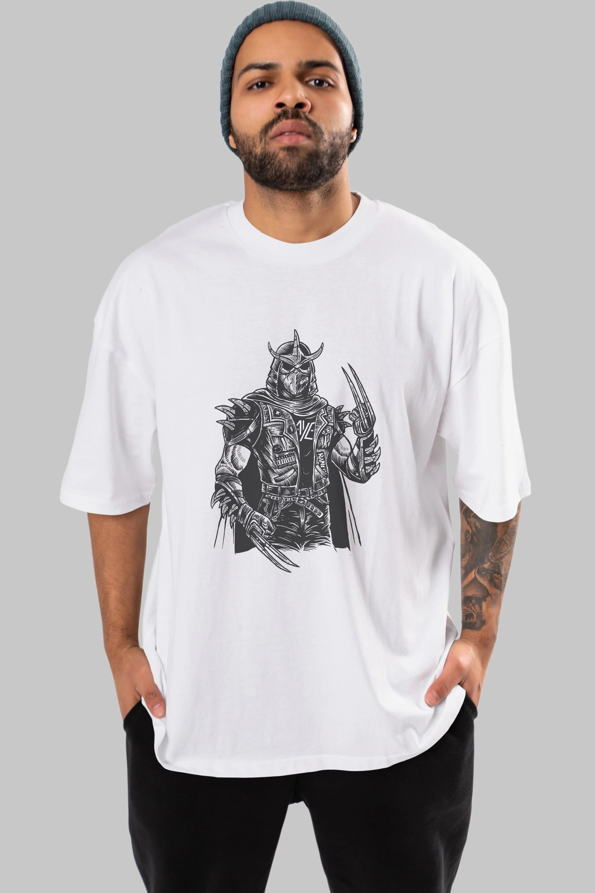 Shredder Punk Ön Baskılı Oversize t-shirt Erkek Kadın Unisex %100 Pamuk tişort