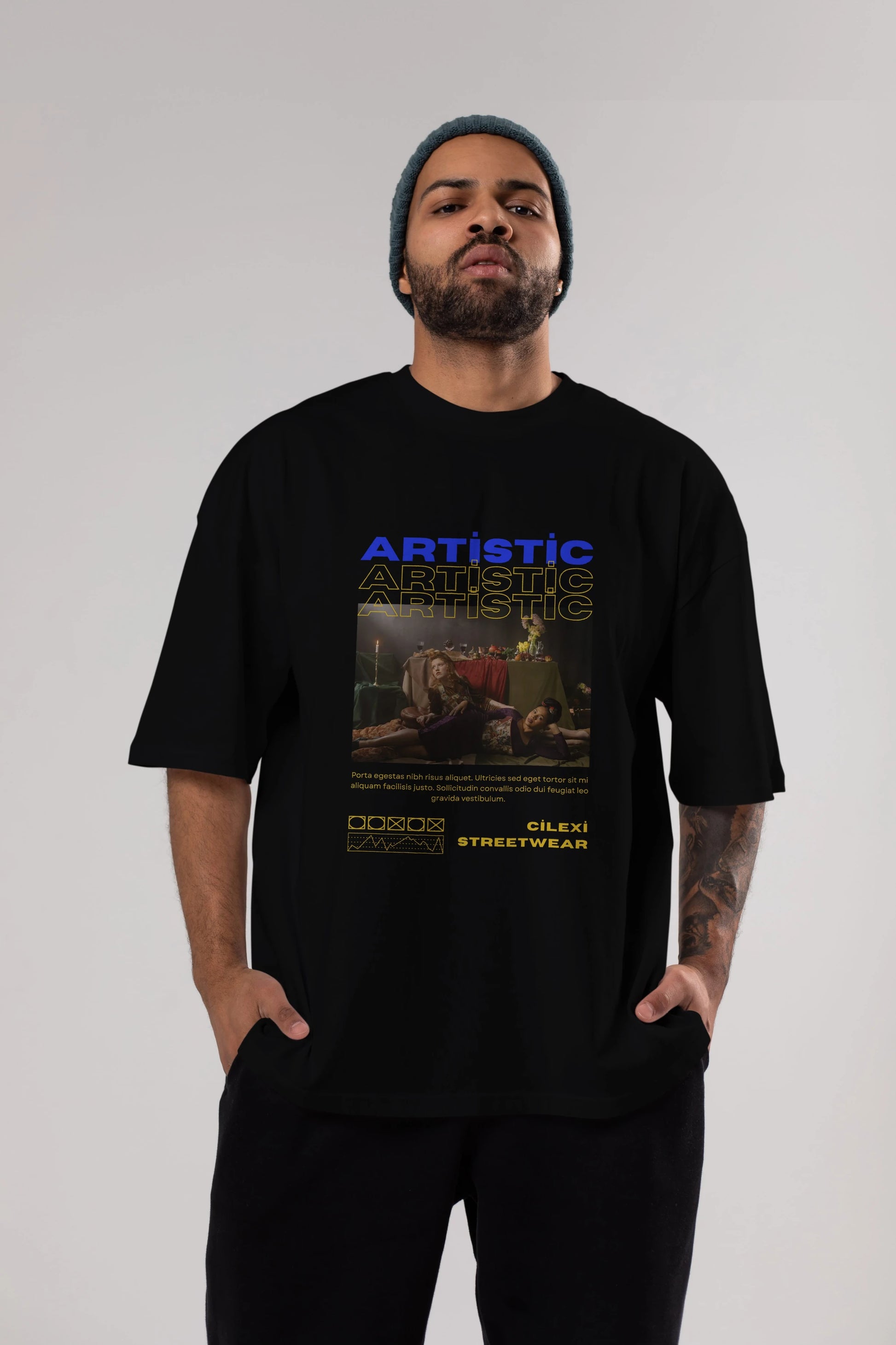 Artistic Yazılı Streetwear Ön Baskılı Oversize t-shirt Erkek Kadın Unisex