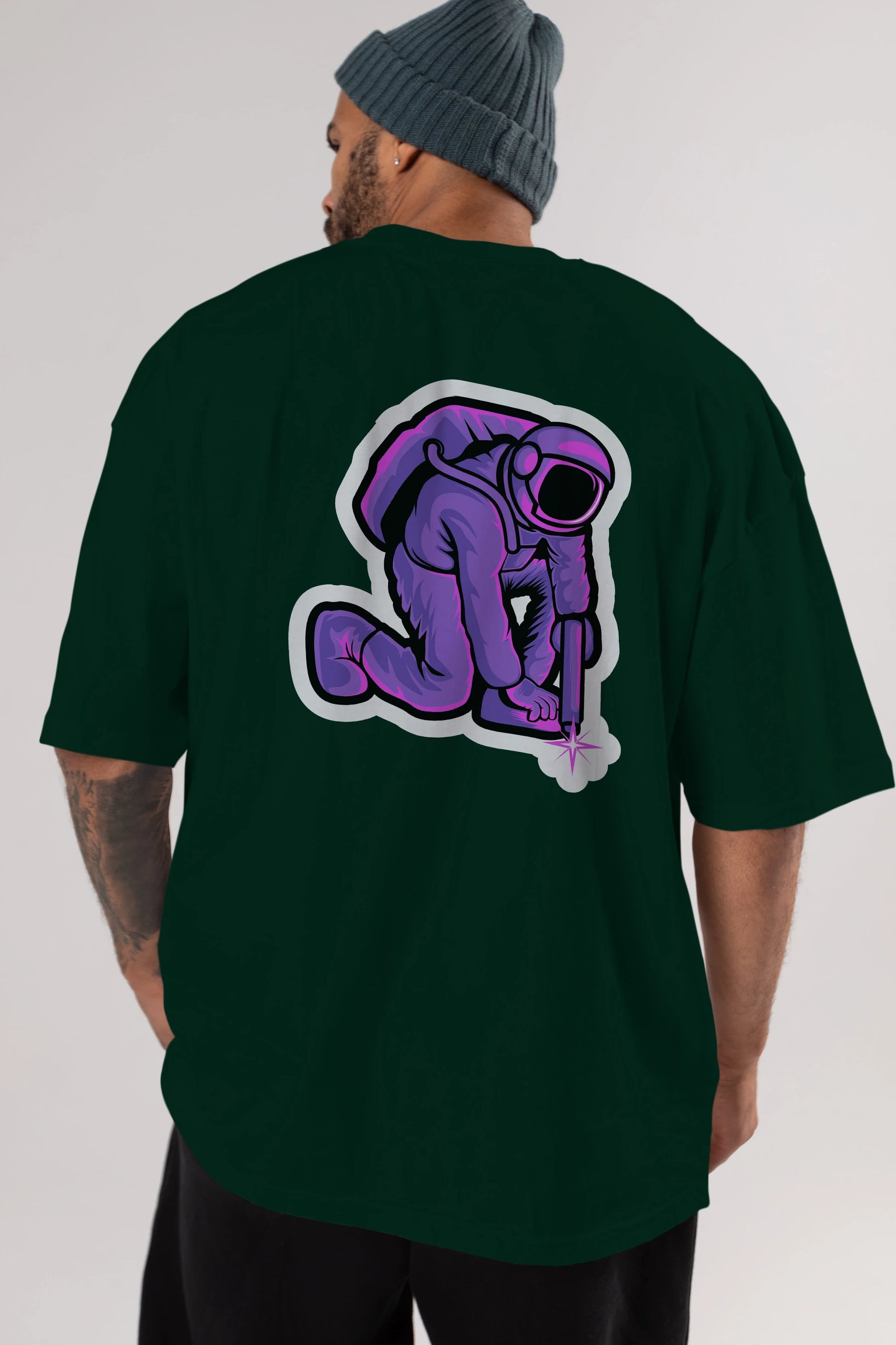 Welding in Space Sticker Arka Baskılı Oversize t-shirt Erkek Kadın Unisex