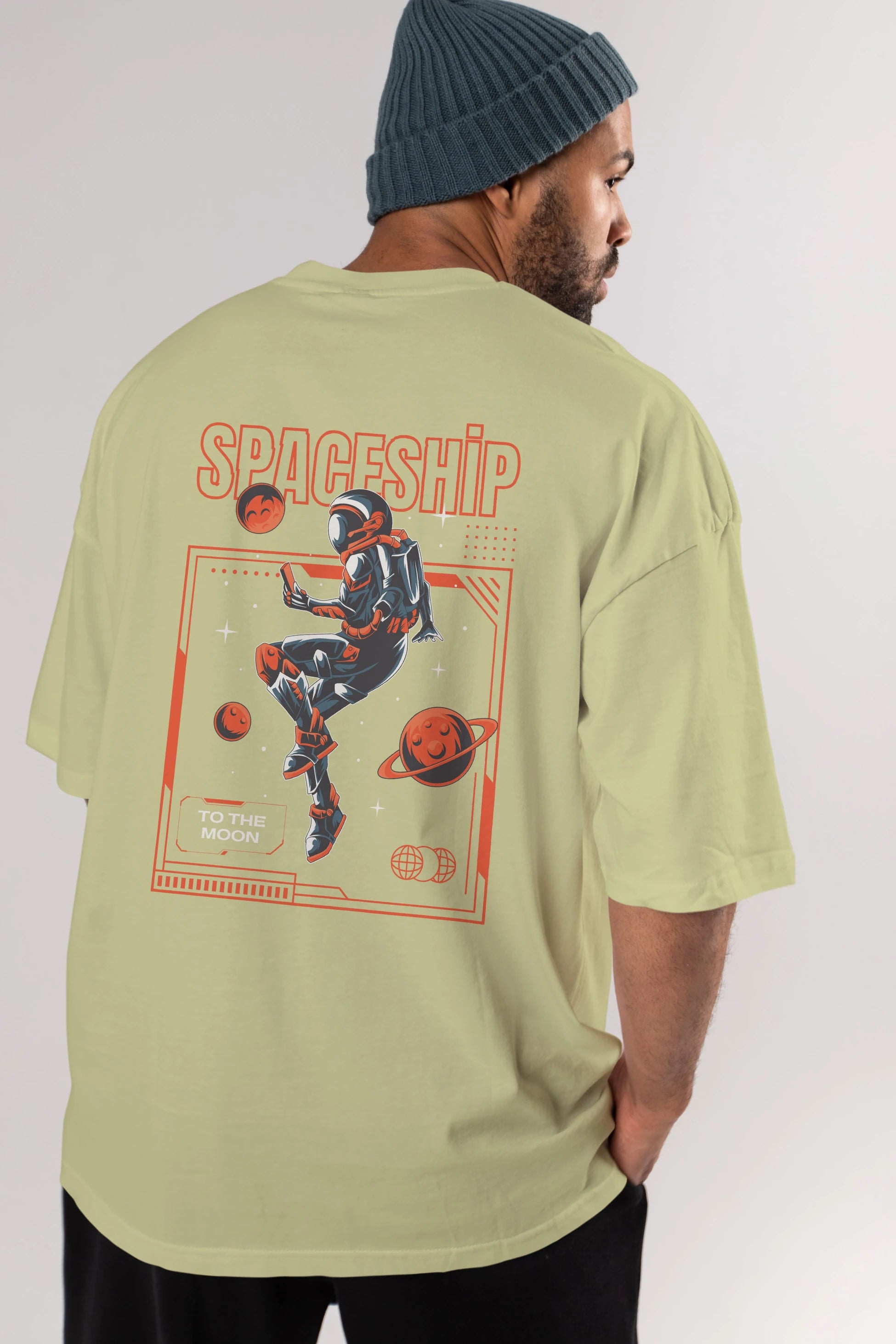 Spaceship Arka Baskılı Oversize t-shirt Erkek Kadın Unisex