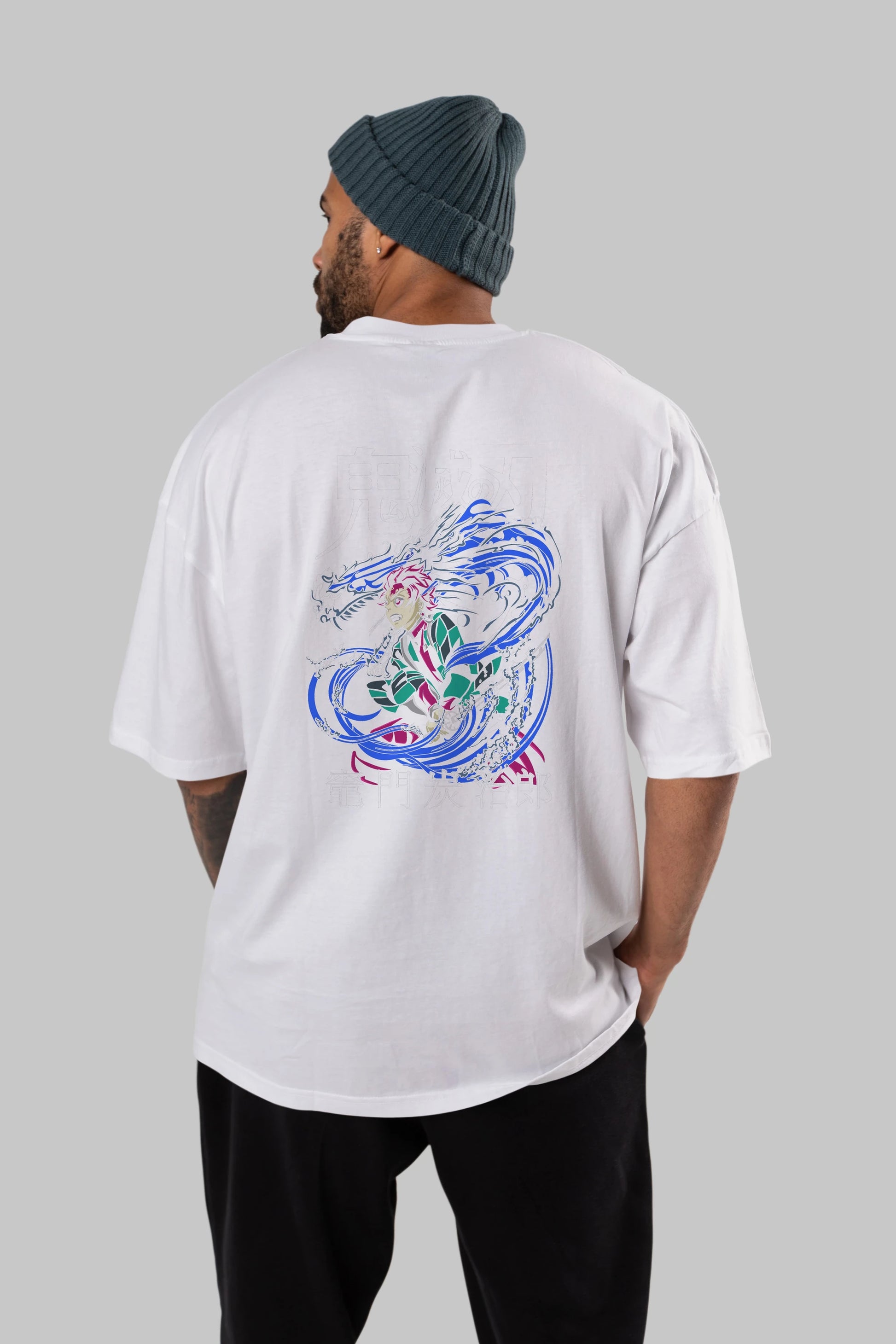 TANJIRO KAMADO 2 Anime Arka Baskılı Oversize t-shirt Erkek Kadın Unisex