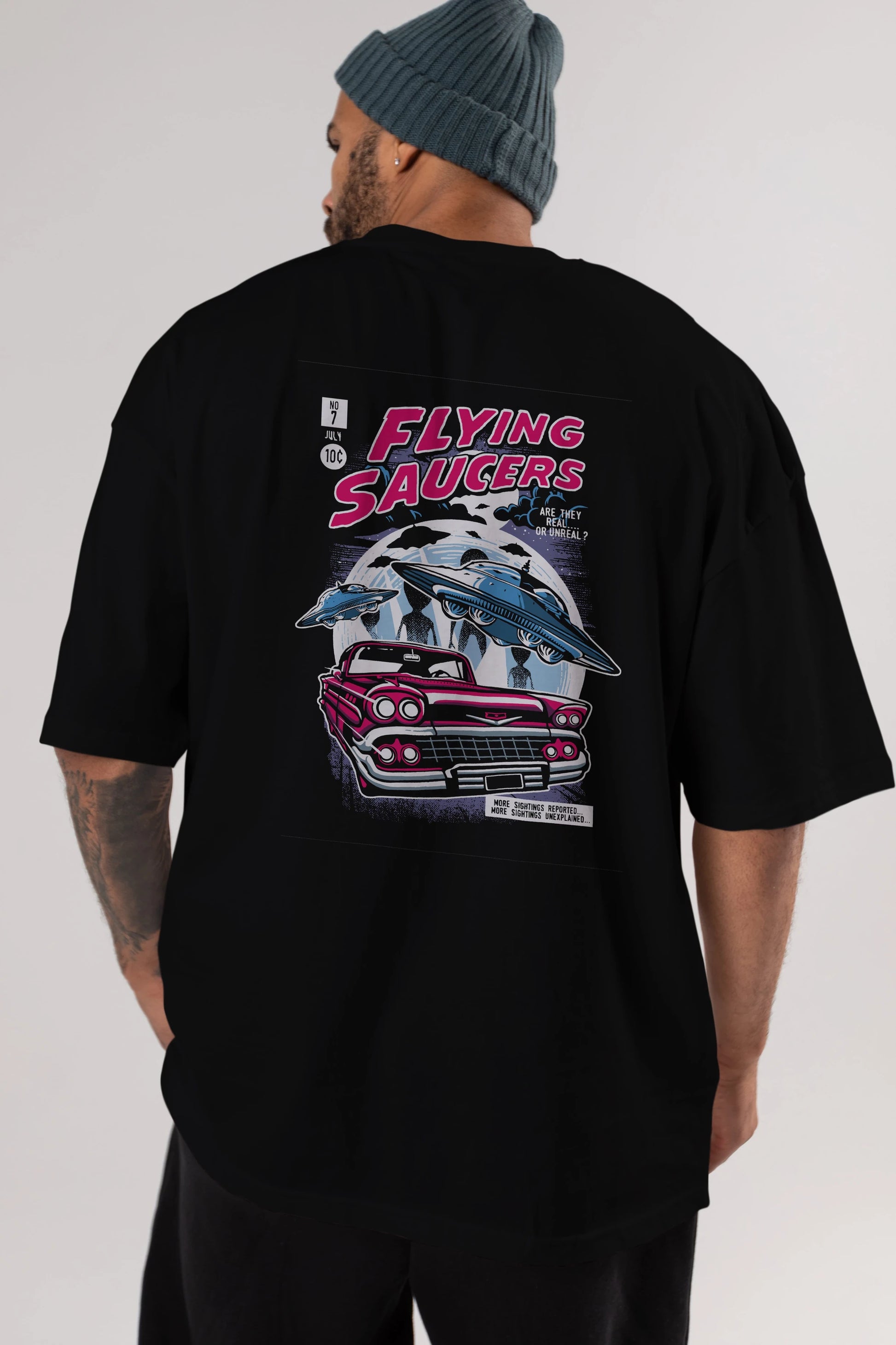 Flying Saucers Arka Baskılı Oversize t-shirt Erkek Kadın Unisex %100 Pamuk