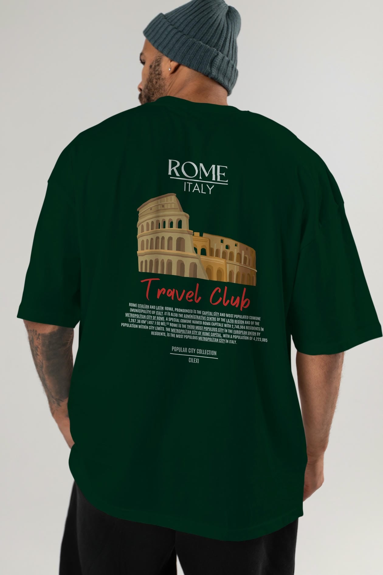 Roma İtaly Arka Baskılı Oversize t-shirt Erkek Kadın Pamuk Bisiklet Yaka tişort
