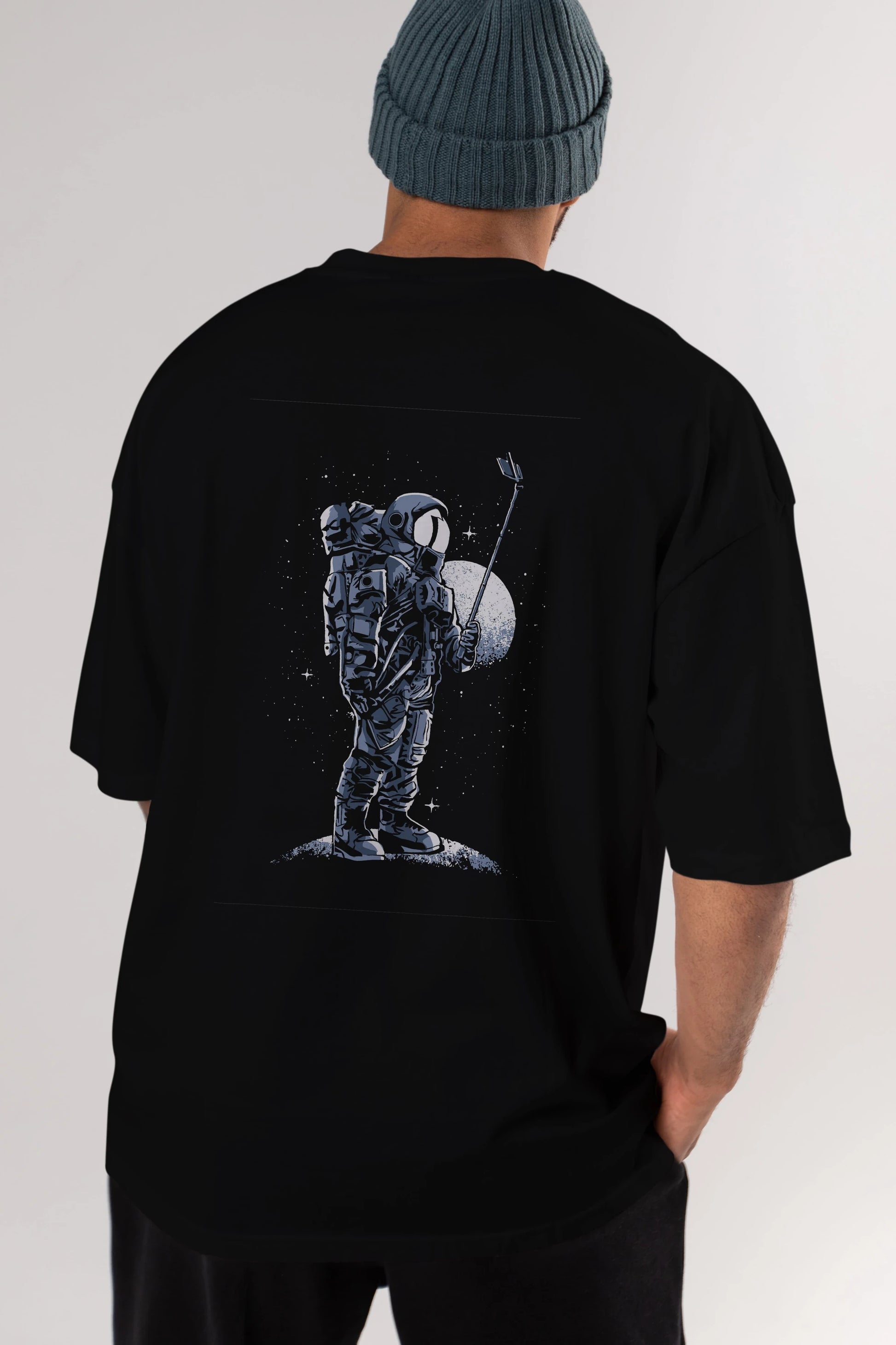 Selfie Astronaut Arka Baskılı Oversize t-shirt Erkek Kadın Unisex %100 Pamuk