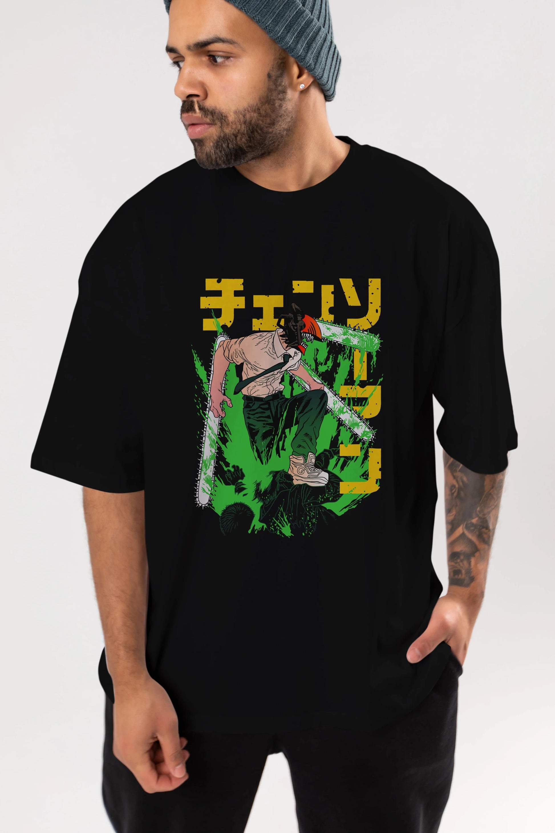 CHAINSAWMAN DENJI Anime Ön Baskılı Oversize t-shirt %100 pamuk Erkek Kadın Unisex