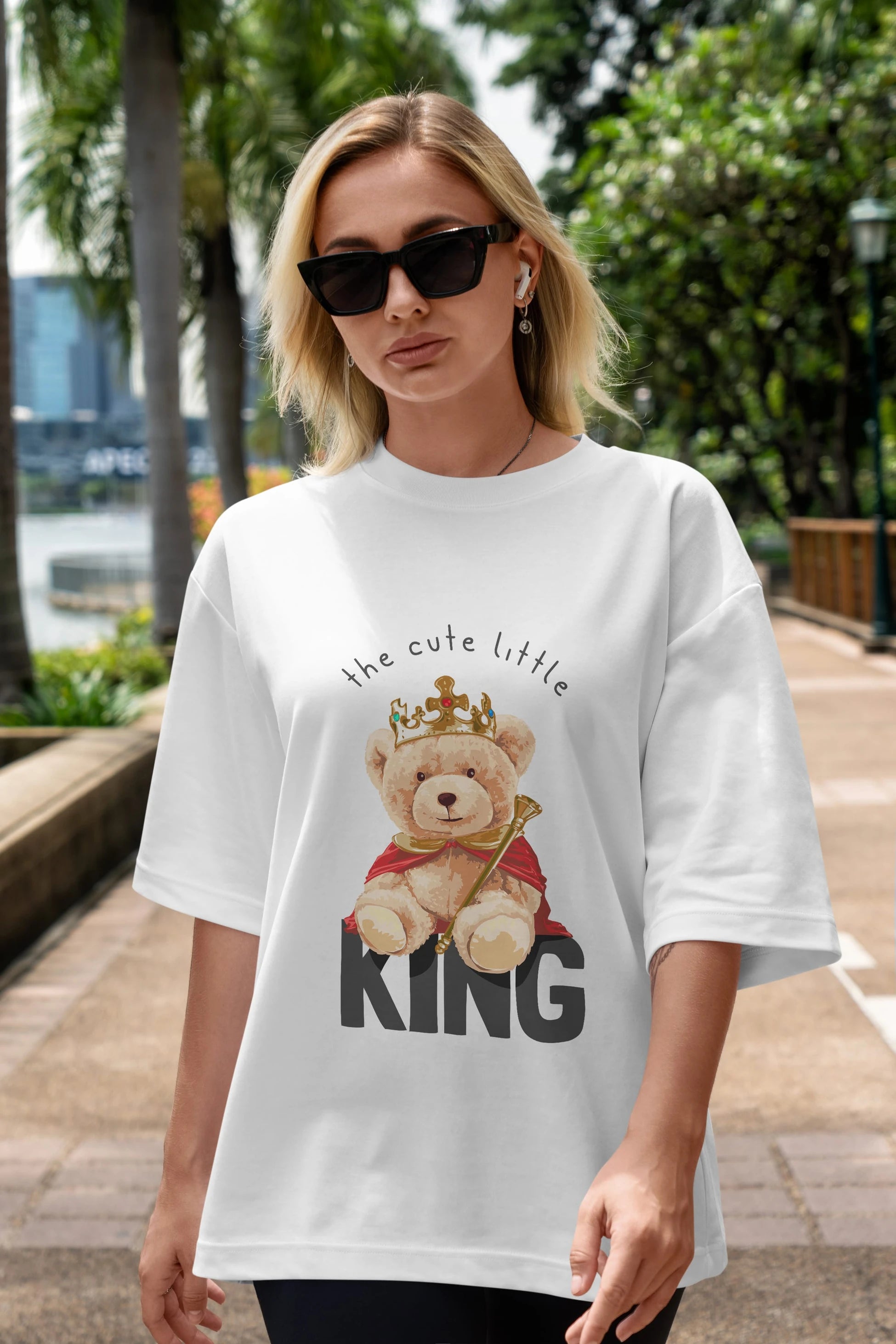 Teddy Bear King Ön Baskılı Oversize t-shirt Erkek Kadın Unisex %100 Pamuk