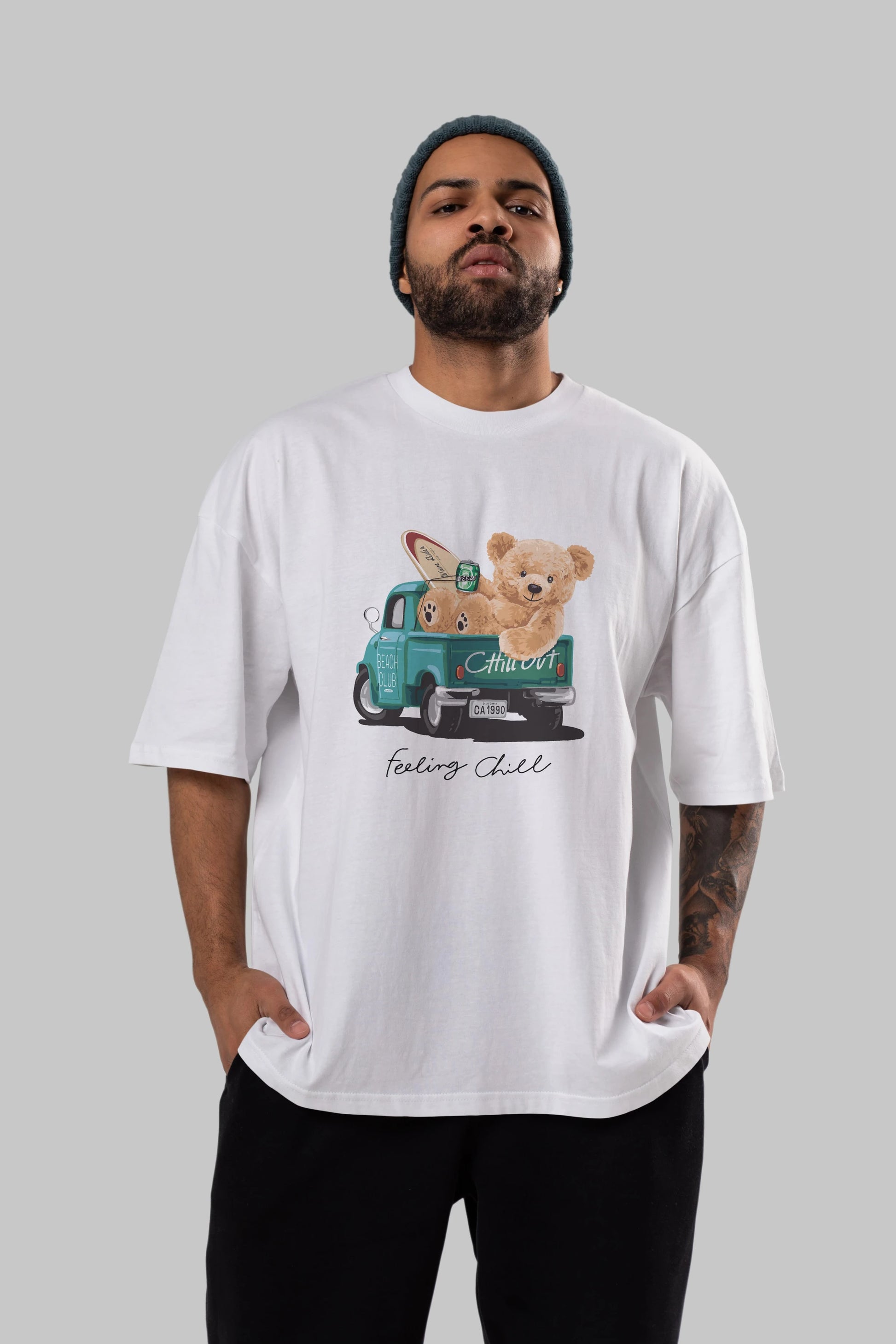 Teddy Bear Chill Out Ön Baskılı Oversize t-shirt Erkek Kadın Unisex %100 Pamuk