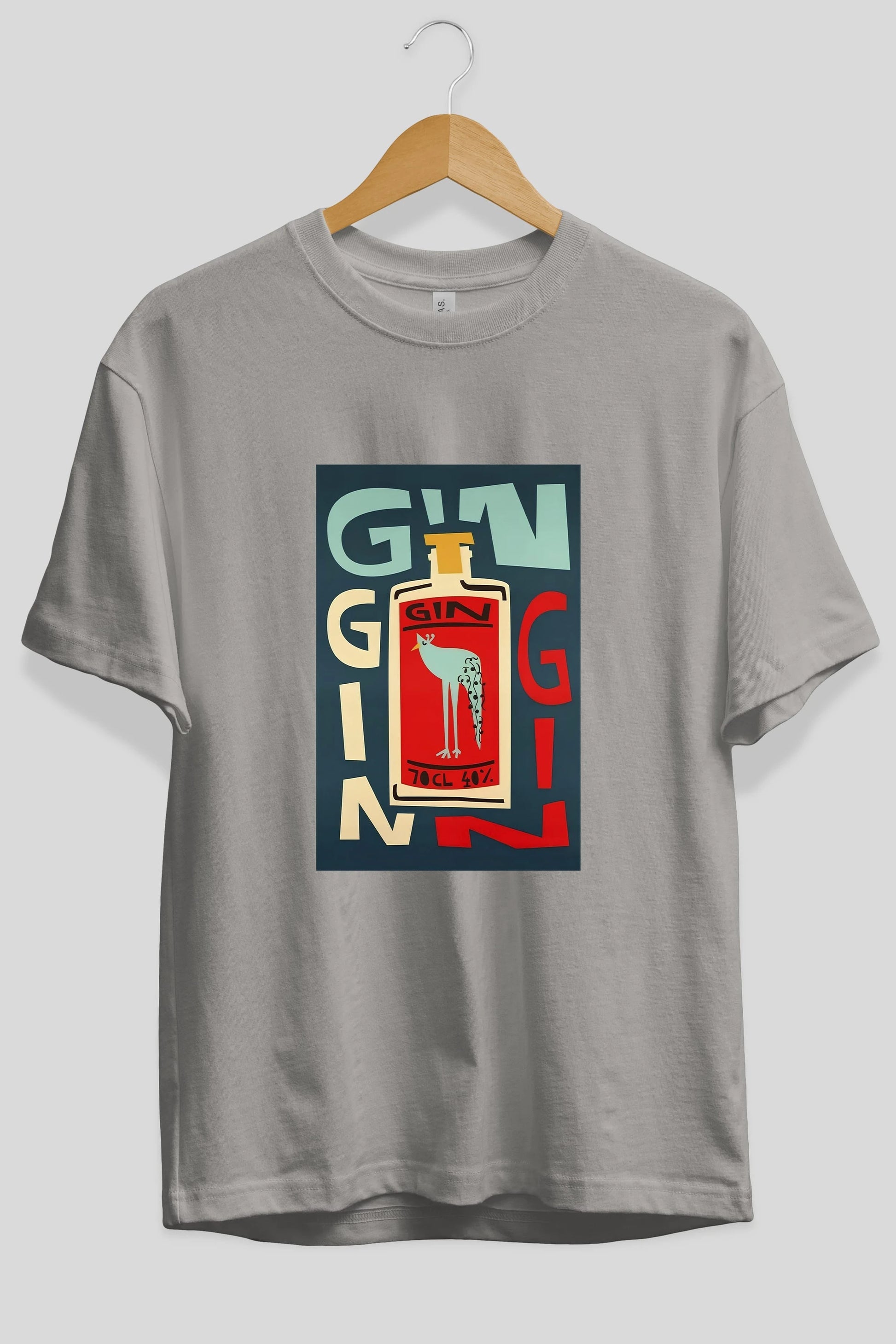 Gin 2 Ön Baskılı Oversize t-shirt Erkek Kadın Unisex %100 Pamuk Bisiklet Yaka tişort