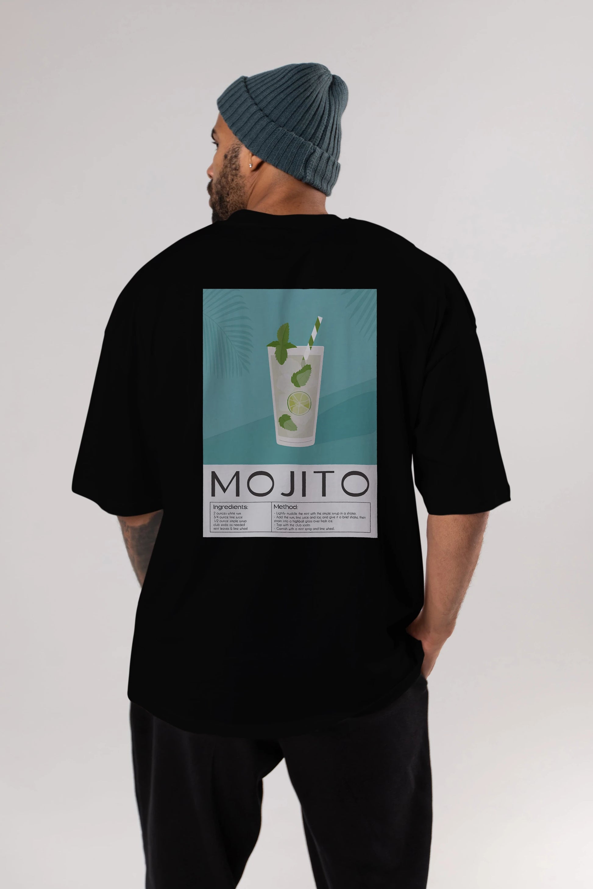 Mojito 4 Arka Baskılı Oversize t-shirt Erkek Kadın Unisex %100 Pamuk Bisiklet Yaka tişort