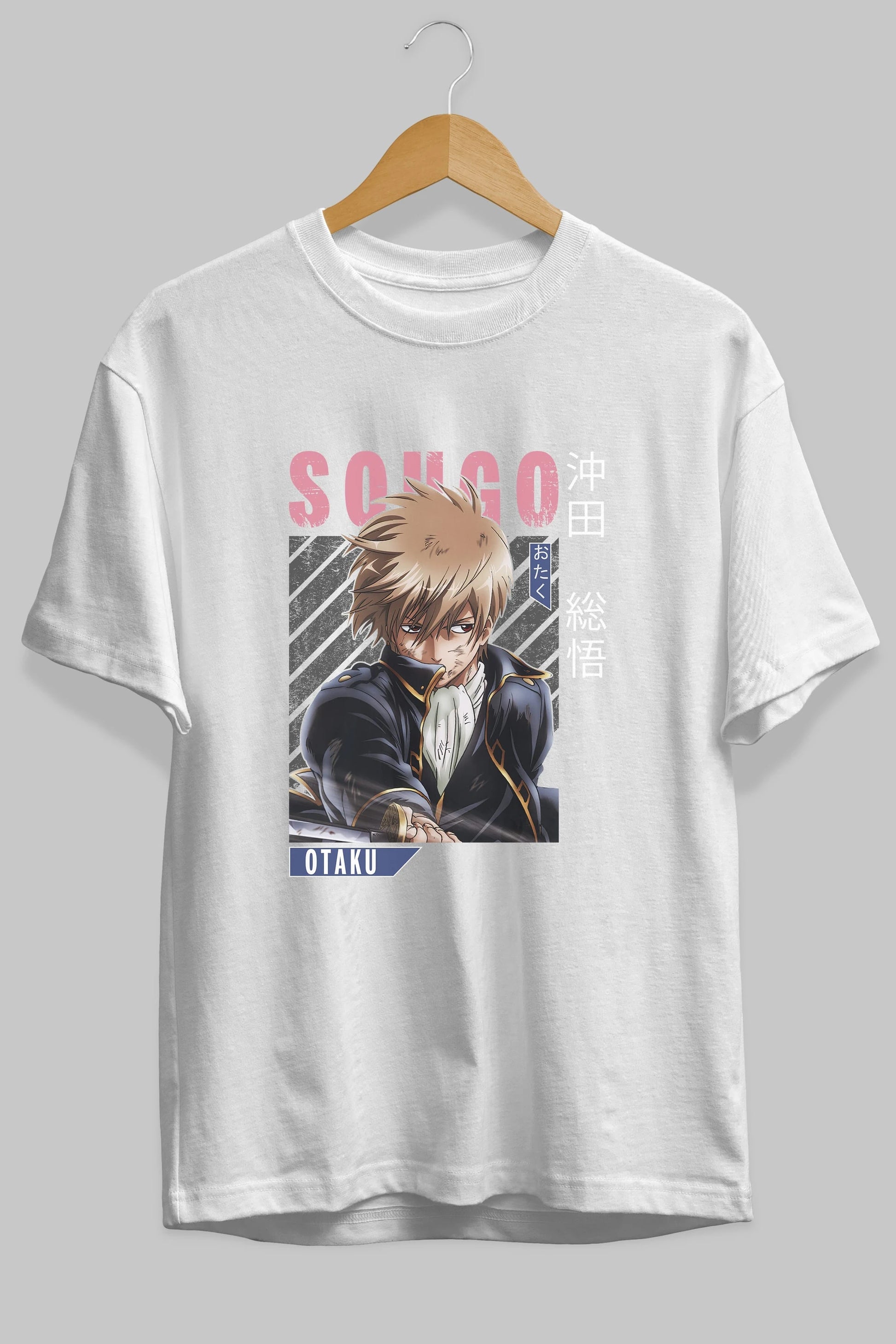 Sougo Okita GINTAMA Anime Ön Baskılı Oversize t-shirt %100 pamuk Erkek Kadın Unisex