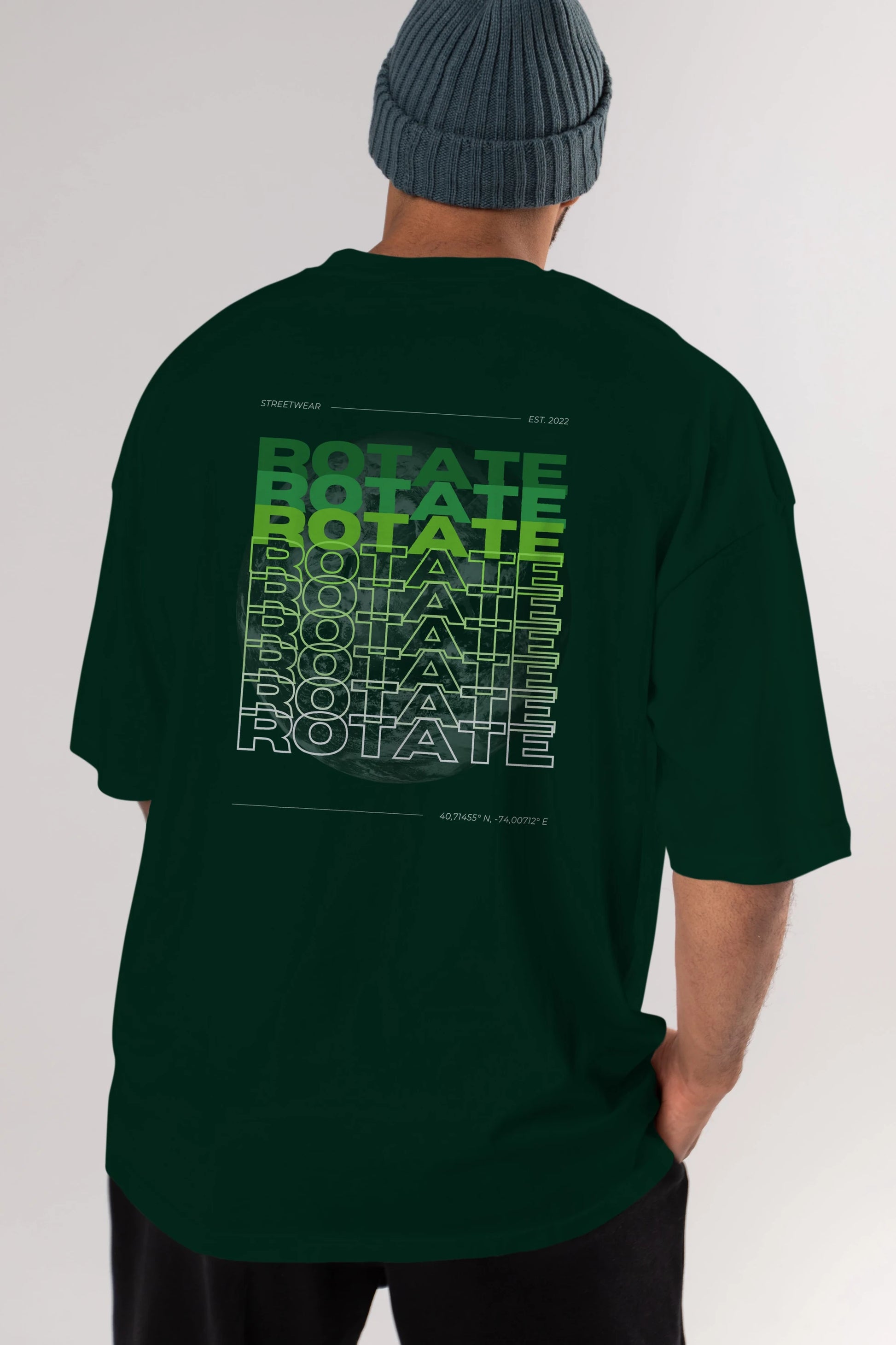 Rotate Yazılı Arka Baskılı Oversize t-shirt Erkek Kadın Unisex