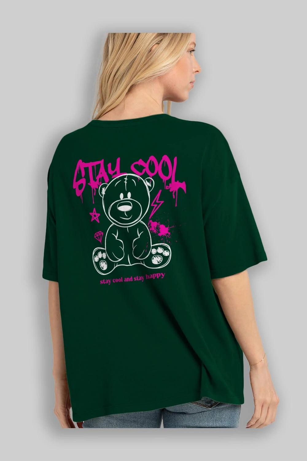 Teddy Bear Stay Cool Arka Baskılı Oversize t-shirt Erkek Kadın Unisex