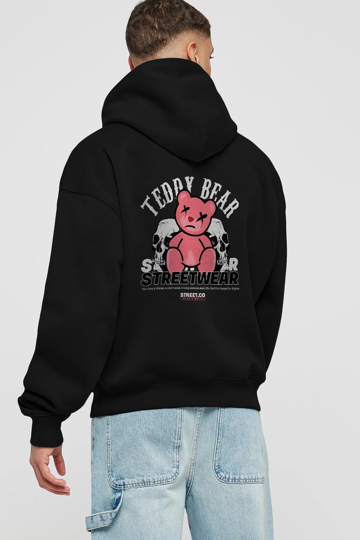 Teddy Bear Streetwear 2 Arka Baskılı Hoodie Oversize Kapüşonlu Sweatshirt Erkek Kadın Unisex