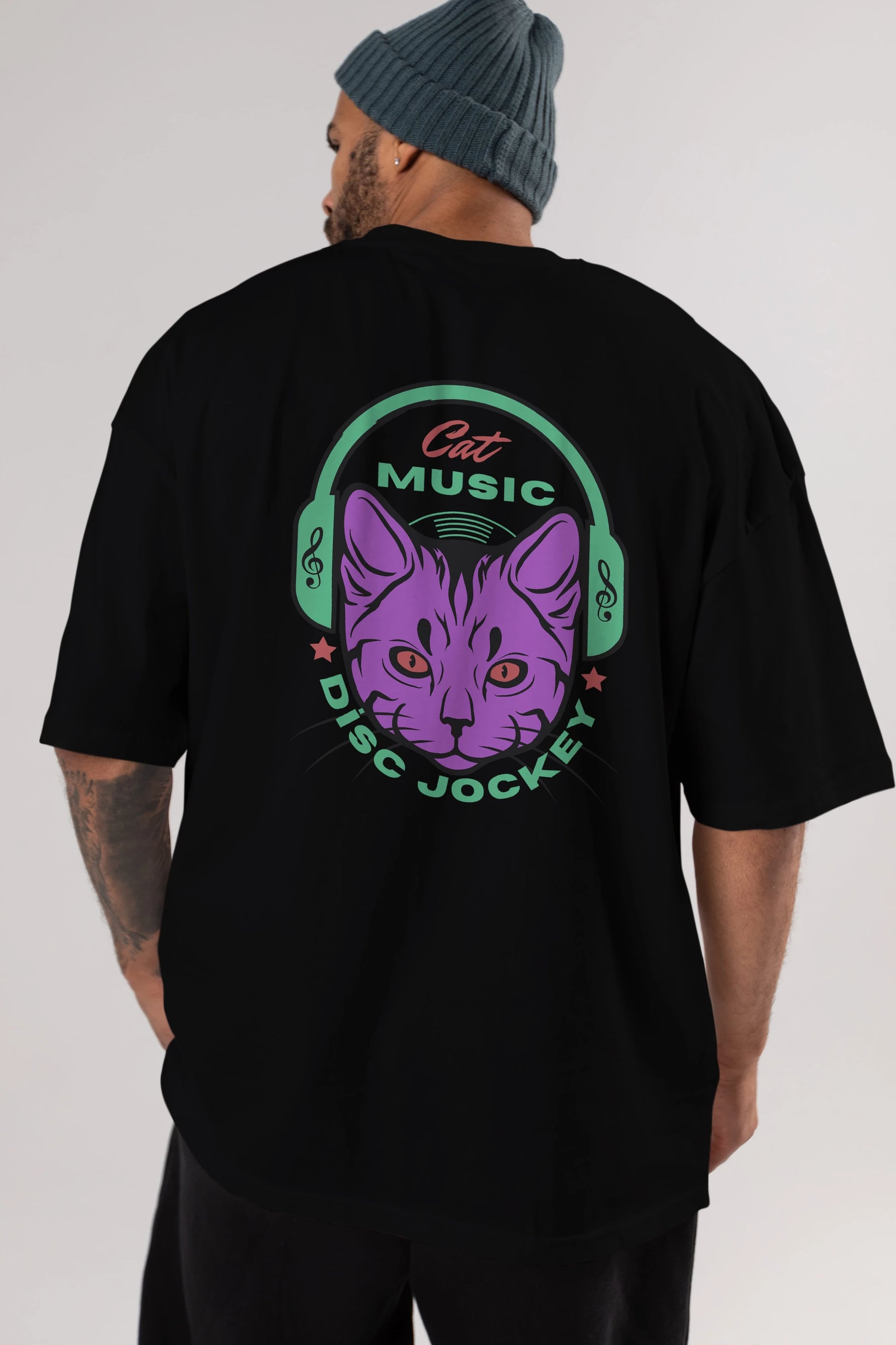 Cat Music Arka Baskılı Oversize t-shirt Erkek Kadın Unisex