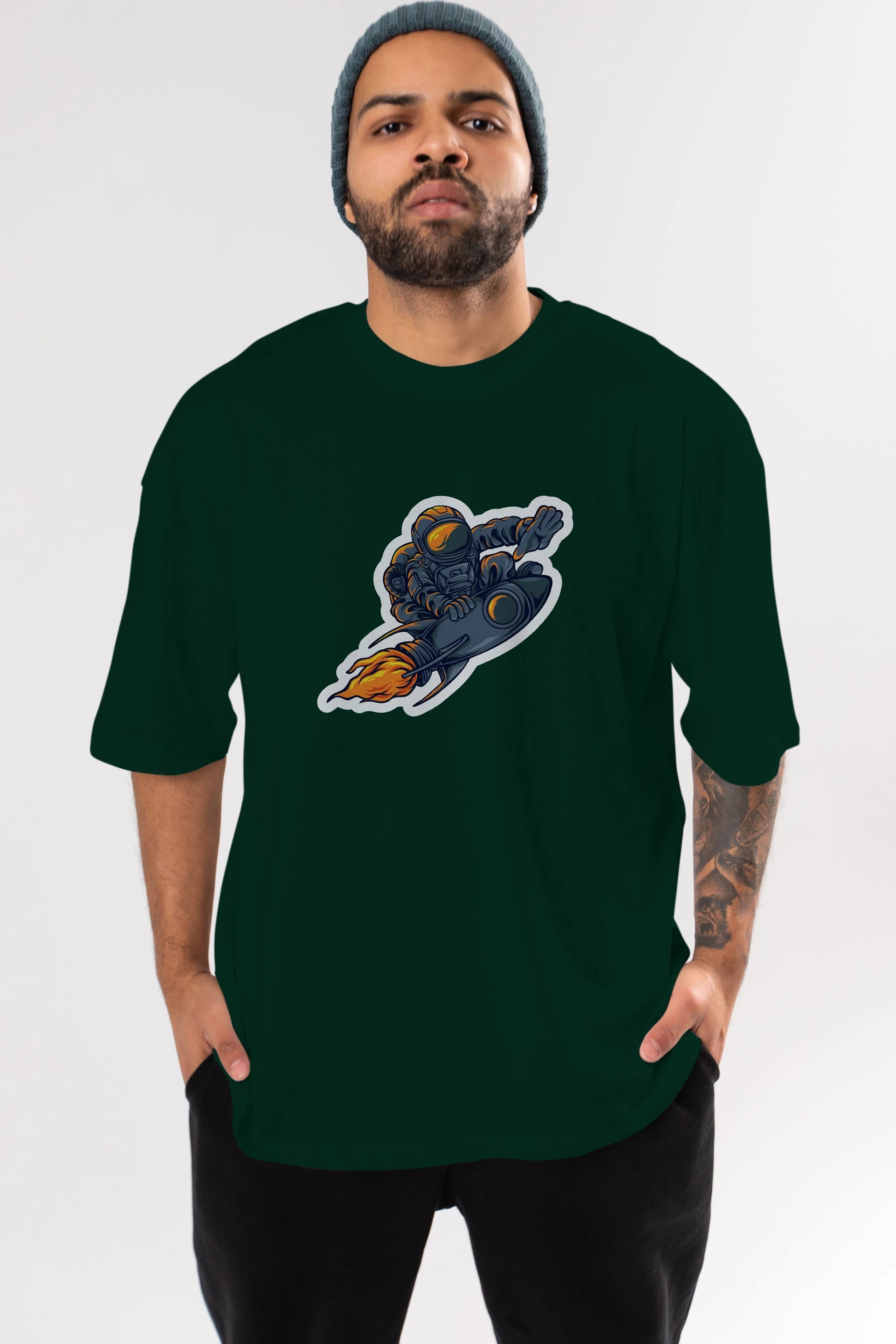 Astrocket Illustration Sticker Ön Baskılı Oversize t-shirt Erkek Kadın Unisex