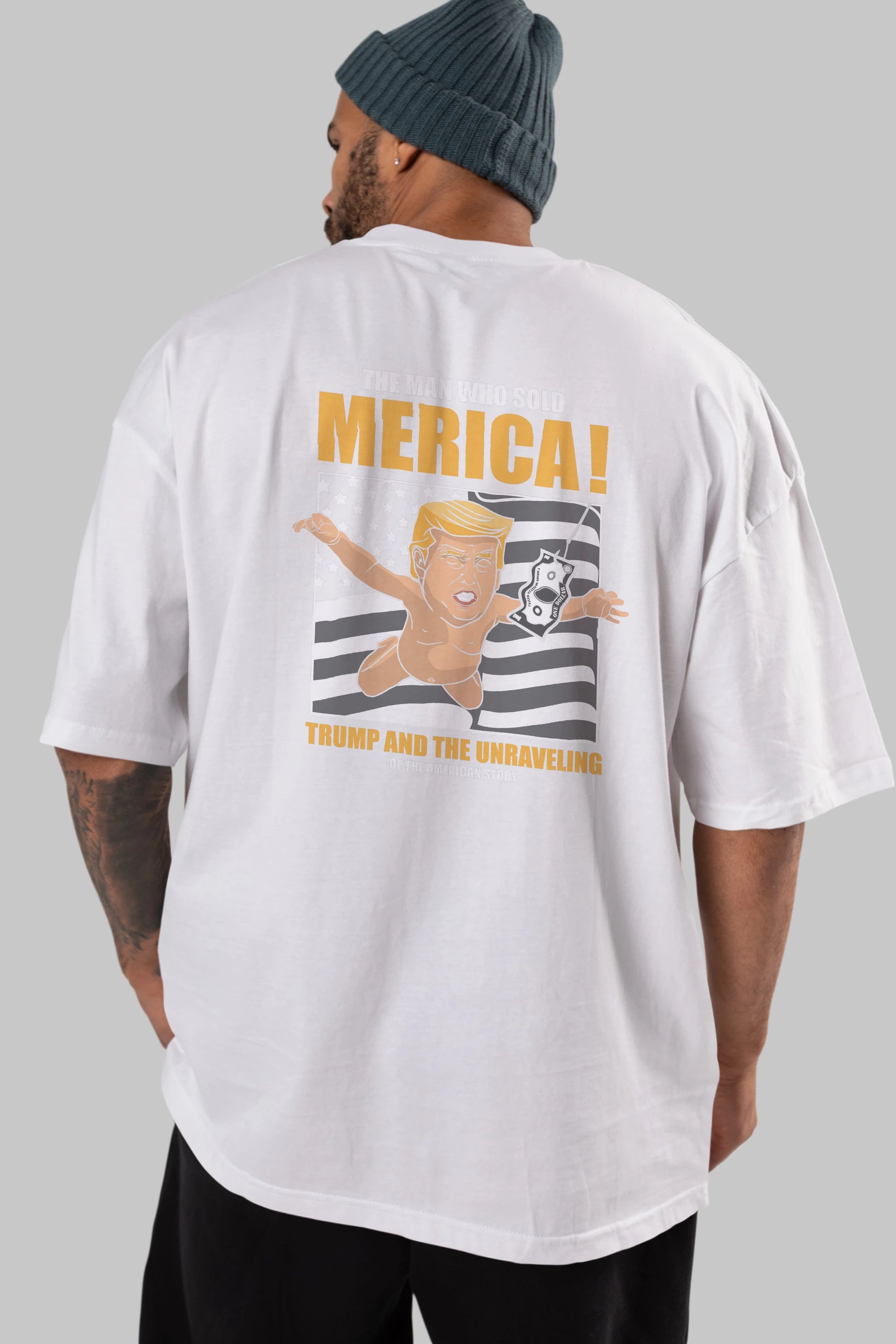 Trump Nirvana Arka Baskılı Oversize t-shirt Erkek Kadın Unisex %100 Pamuk tişort